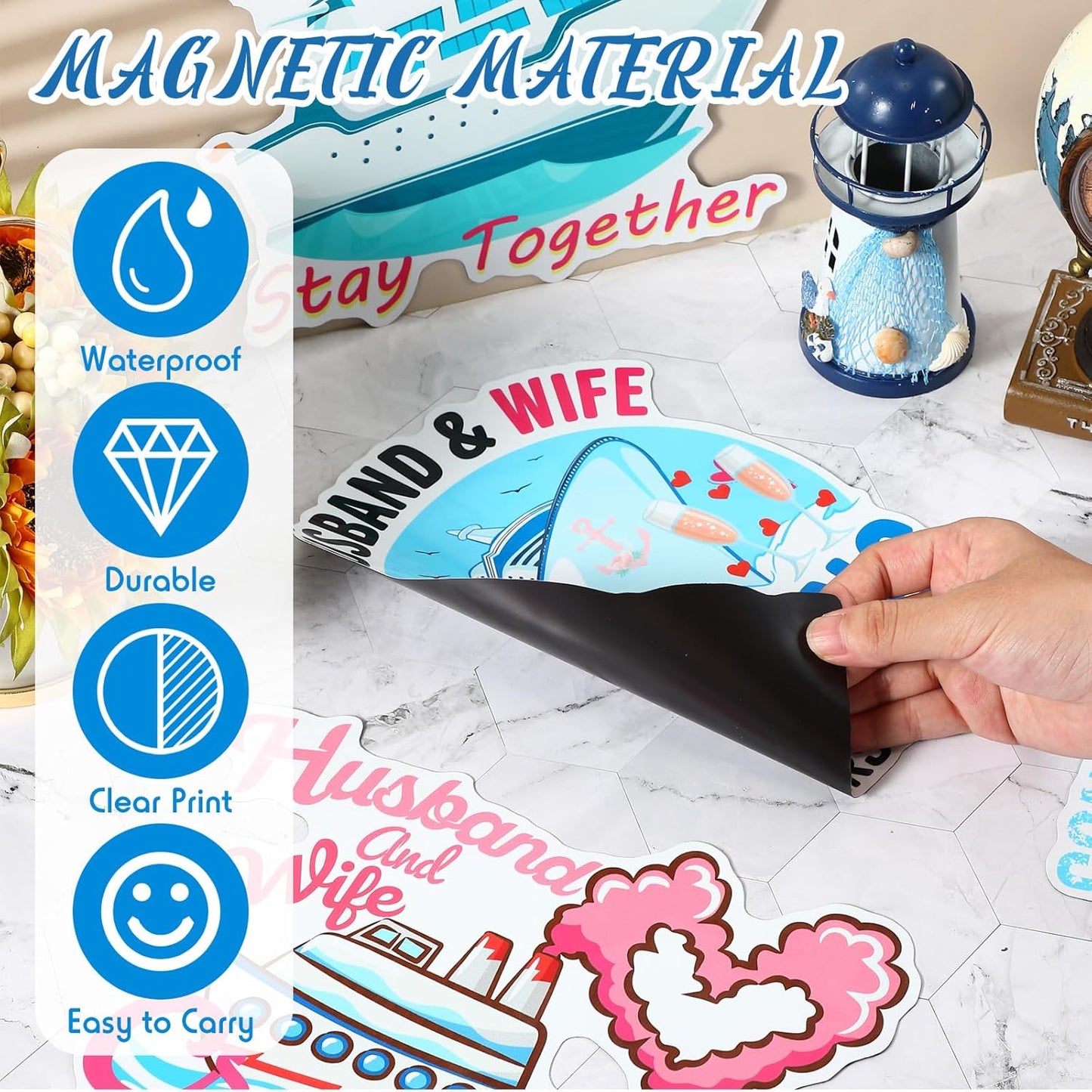 Hoteam 4 Pcs Couples Cruise Door Decorations Magnetic Husband and Wife Cruise Ship Door Funny Waterproof Nautical Magnets for Carnival Cabin Stateroom Fridge Car