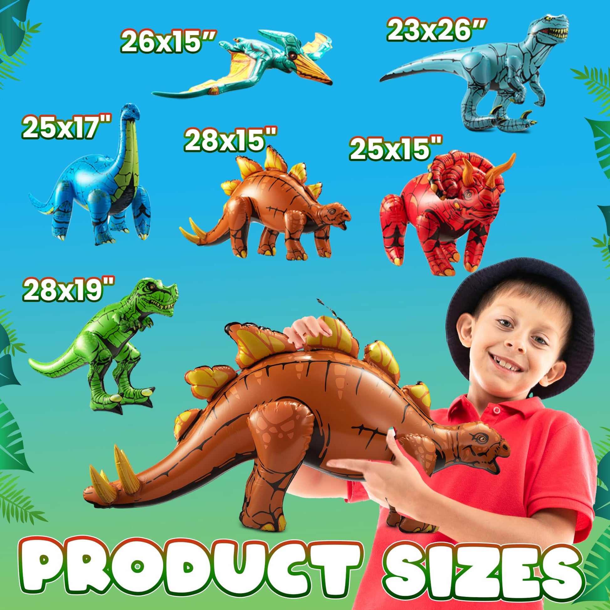 Inflatable Birthday Dinosaur Party Decorations, 6-Pack Dino Toys for Kids