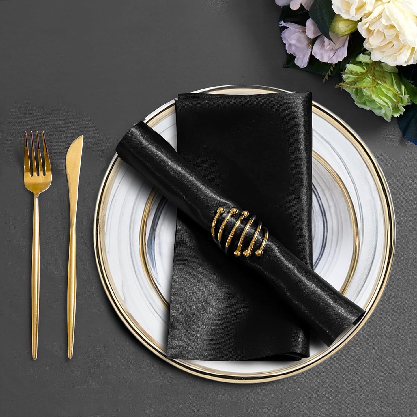 Horbaunal 30 Pack Black Satin Napkins 20 x 20 Inch, Square Soft Table Dinner Napkins, Silky Cloth Napkins Table Decoration for Weddings Banquets Parties