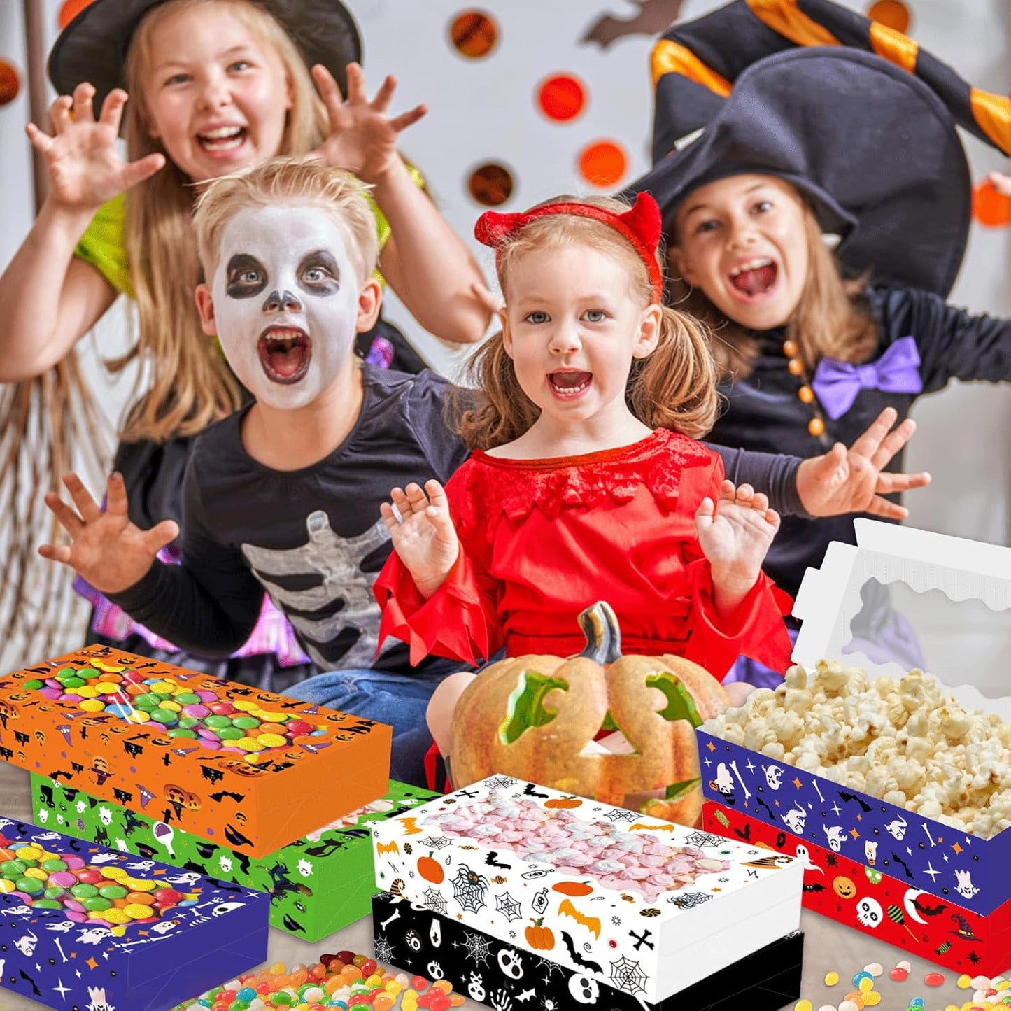 24 Pack Halloween Large Treat Boxes, Trick or Treat Candy Boxes with Window Halloween Party Favors Gift Goodie Boxes Supplies for Cookie Biscuit Donuts Dessert Cupcake Pie