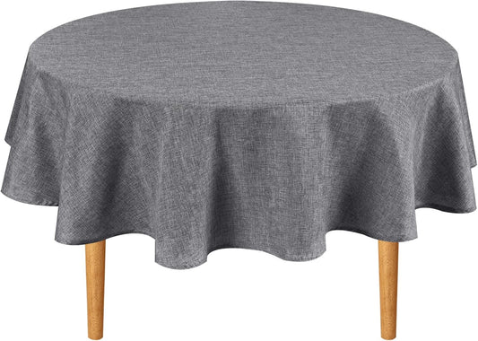 Hiasan Round Linen Tablecloth 50 Inch - Wrinkle and Stain Resistant Washable Polyester Fabric Table Cloth for Dining Room Kitchen Party, Grey