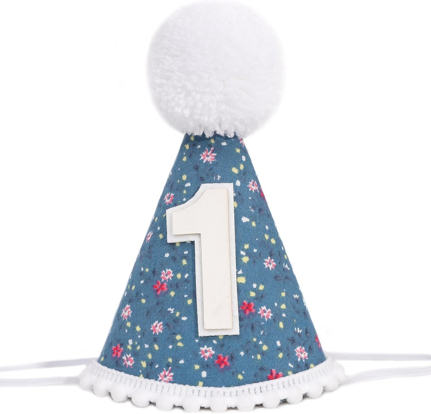 WAUAO Floral 1st Birthday Hat - Colorful Flower Cone Hat for Girls & Boys, First Birthday Crown, Party Photo Prop