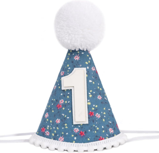 WAUAO Floral 1st Birthday Hat - Colorful Flower Cone Hat for Girls & Boys, First Birthday Crown, Party Photo Prop