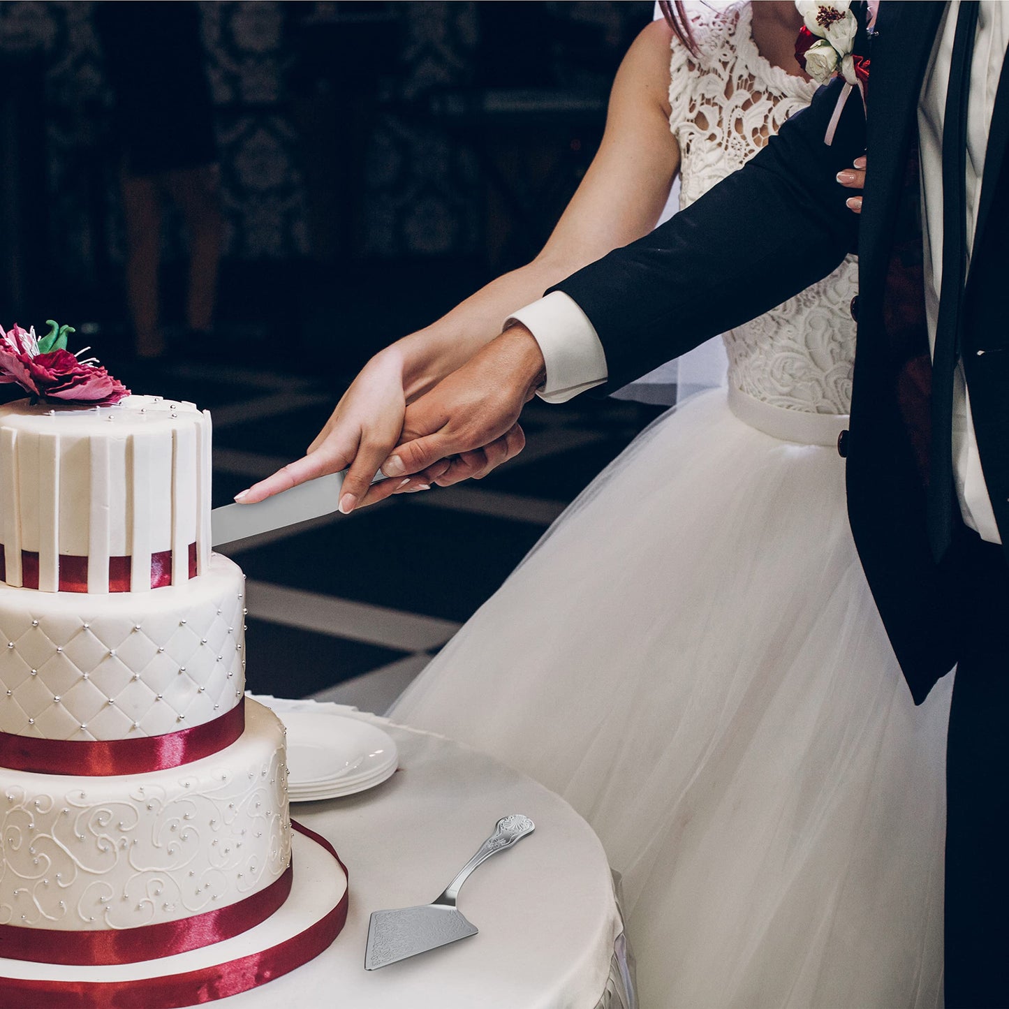 Orblue Wedding Cake Knife and Server Set - Premium, Beautifully Engraved Cutting Set - Elegant