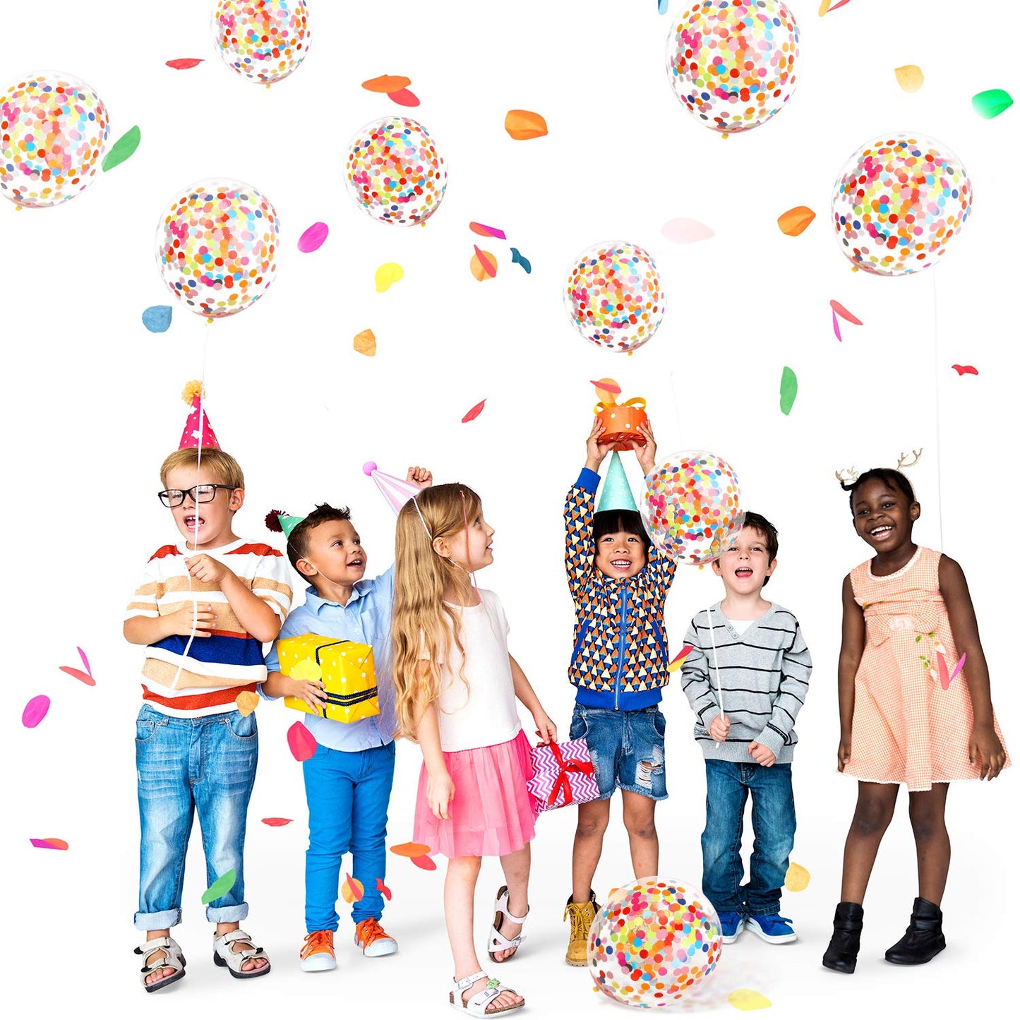 Gejoy 50 Pieces Rainbow Multicolor Confetti Balloons 12 Inches Latex Balloon with Bright Colorful