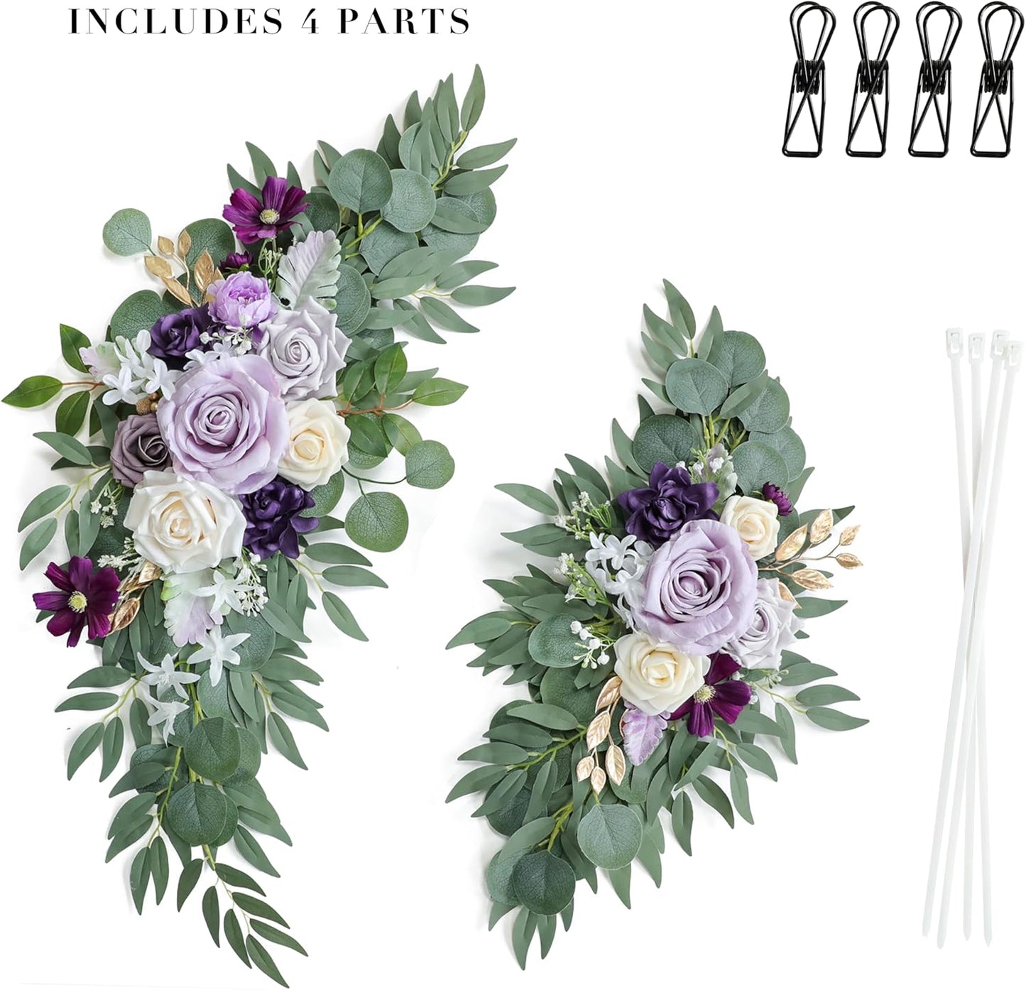 Artificial Lilac Wedding Arch Flowers Swags Set of 2 for Wedding Welcome Signs Floral and Reception Ceremony Decorations, Purple Wedding Flowers