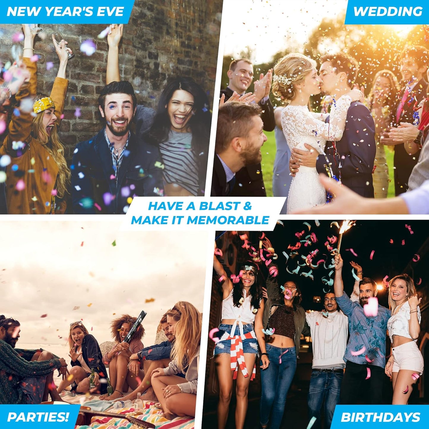 White RICE Paper Confetti Cannon - 16" Rice Paper Biodegradable Party Popper, Compressed Air Popper, Loud Pop, For Wedding Confetti Send Off/Sparklers, Wedding Supplies & Decorations, Shoot Up to 40ft