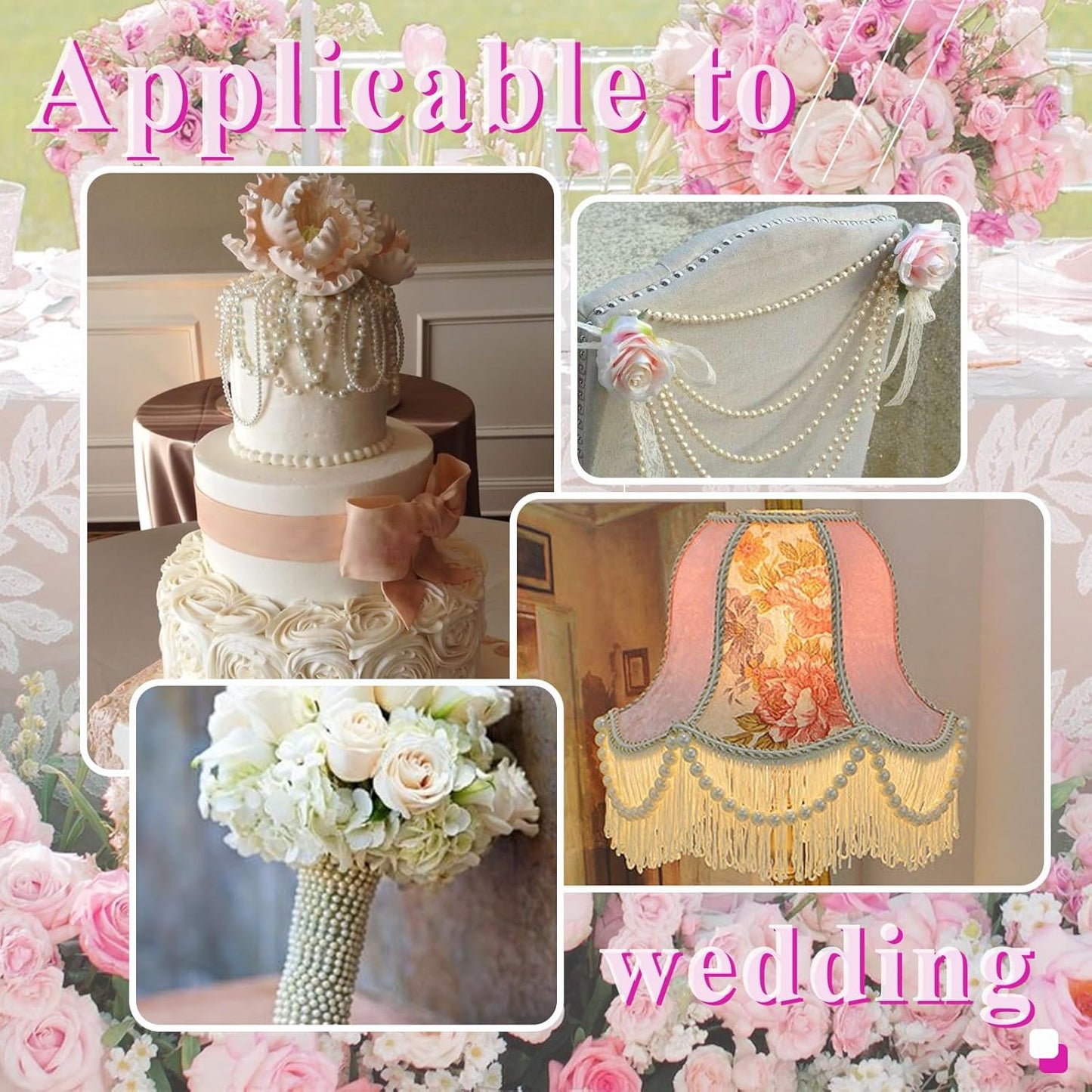 99 Feet 3mm Pearl Strings for Crafts, Artificial Pearl Beaded Garland Trim Chain Strands for Wedding Centerpieces Party Decoration Christmas Tree Garland, White