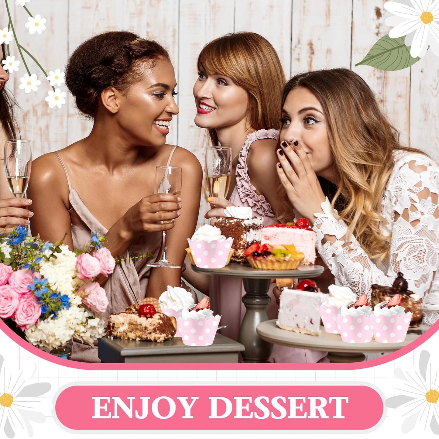 Domensi 100 Pcs Pink Polka Dots Cupcake Wrappers Rustic Cupcake Liners Baking Cups Baking Liners for Wedding Bridal Baby Shower Birthday Breast Cancer Awareness Party Supplies Dessert Decoration