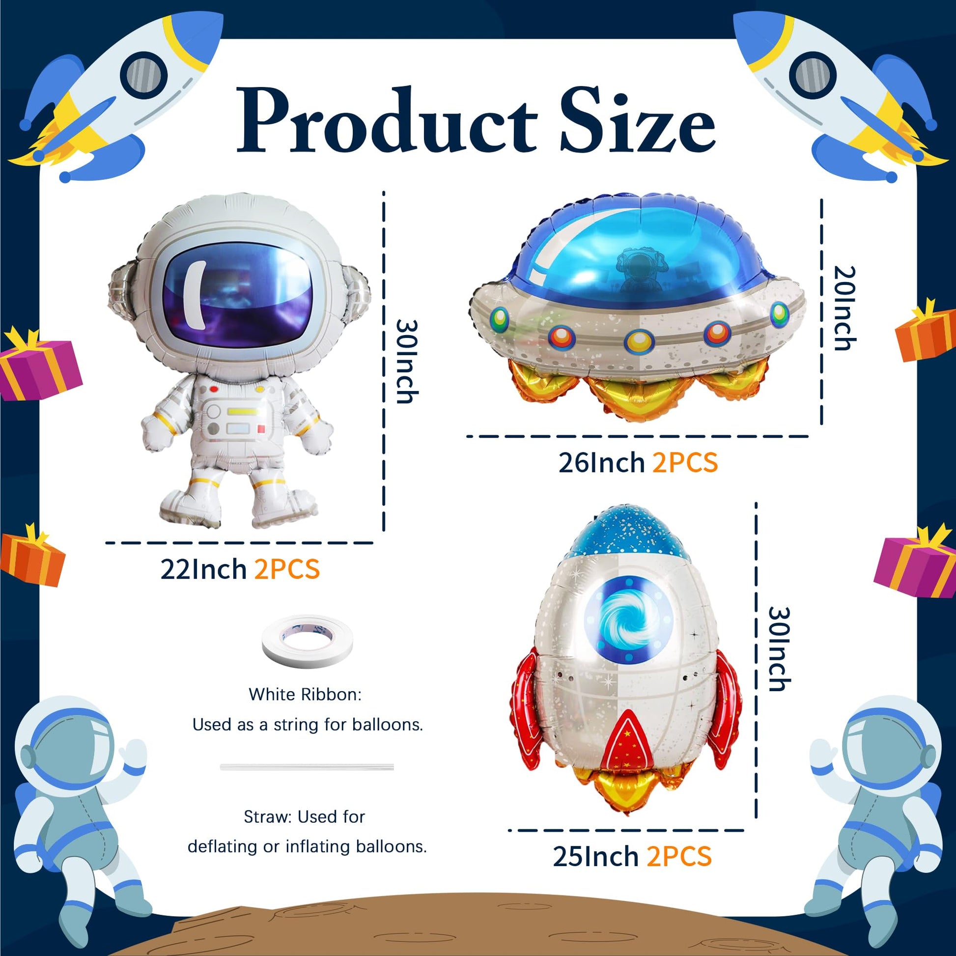 6 PCS Space Balloons Set, Astronaut UFO Rocket Foil Balloons, Party Decor