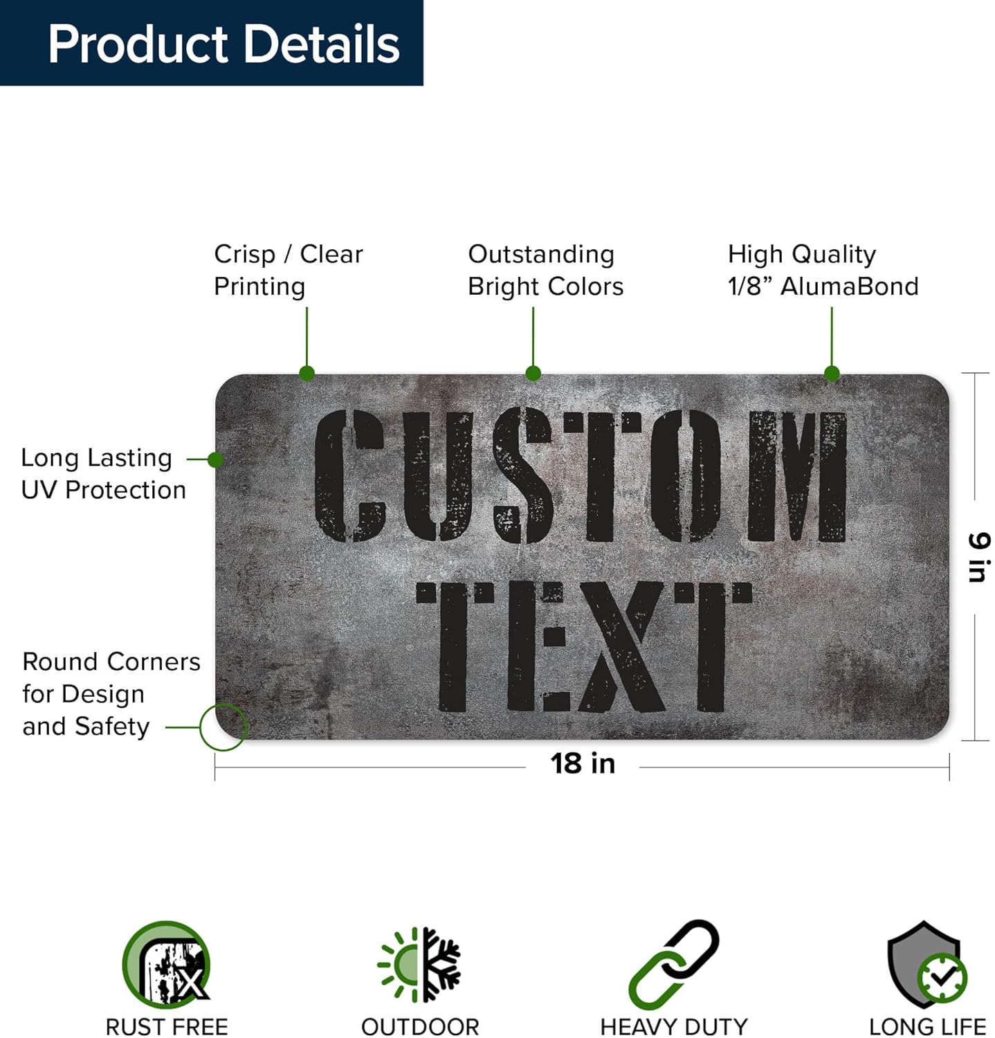 Custom Sign, Custom Street Sign, 11 Font Colors, 13 Font Styles, 4 Hole Options, 22 Sizes, 9x18 Inches, Rust Free DiBound, Fade Resistant, Made in USA by My Sign Center (Grunge Metal)