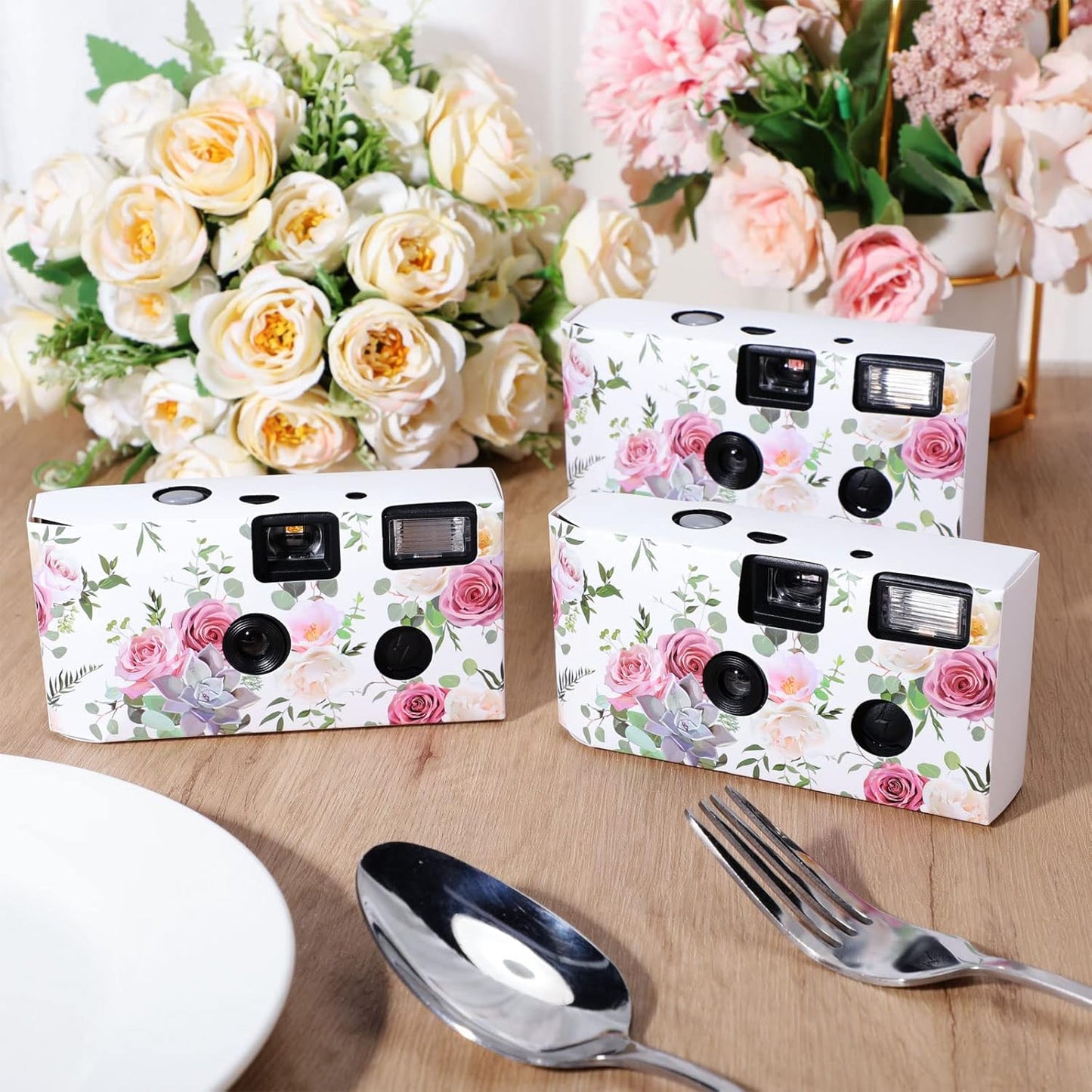 Zhengmy 10 Pack Disposable Camera Bulk for Wedding, 34mm Single Use Camera Bulk with Flash One Time for Gathering Wedding Travel(Pink Rose,Colorful Film)