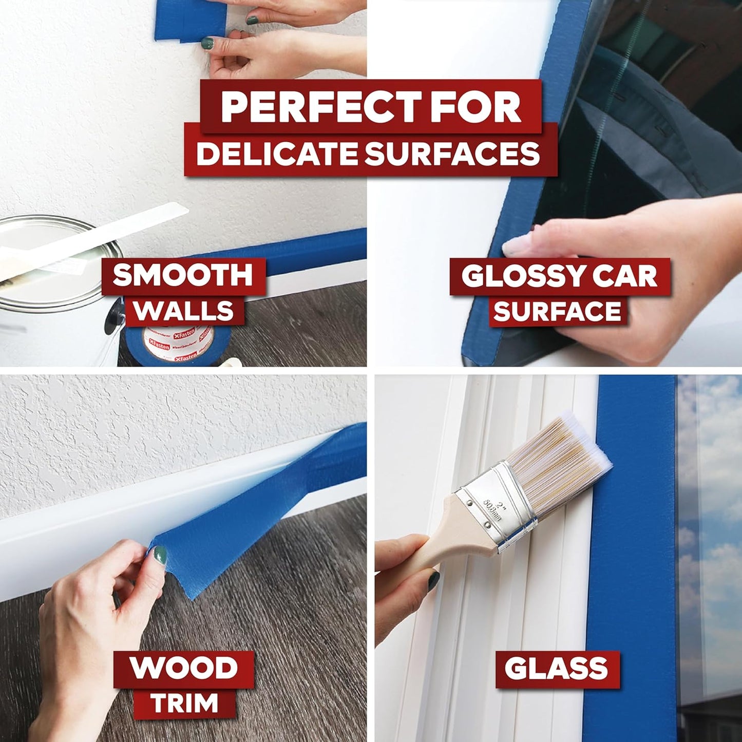 XFasten Blue Painters Tape 3/4 Inch Wide x 60 Yards 6-Pack, UV Residue-Free Blue Masking Tape for Clean Lines, Indoor and Outdoor Multi-Surface Use - Sharp Paint Lines for Walls, No Mess Easy Removal