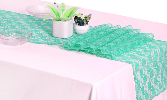 MDS Pack of 12 Wedding 12 x 108 inches Satin Table Runner for Wedding, Decorations for Birthday Parties, Banquets, Graduations, Engagements, Runners fit Rectangle, Round Table- Mint