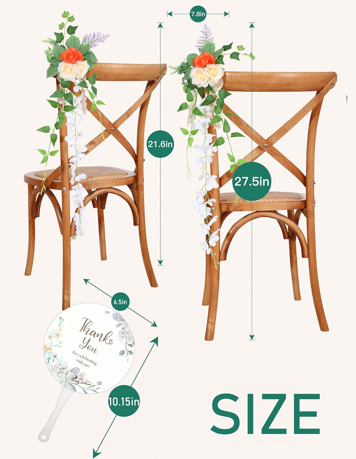 Wedding Aisle Decorations Set of 10 Chair Back Flowers Floral Pew Wedding Decorations for Ceremony with Chiffon Ribbons Fall Decor