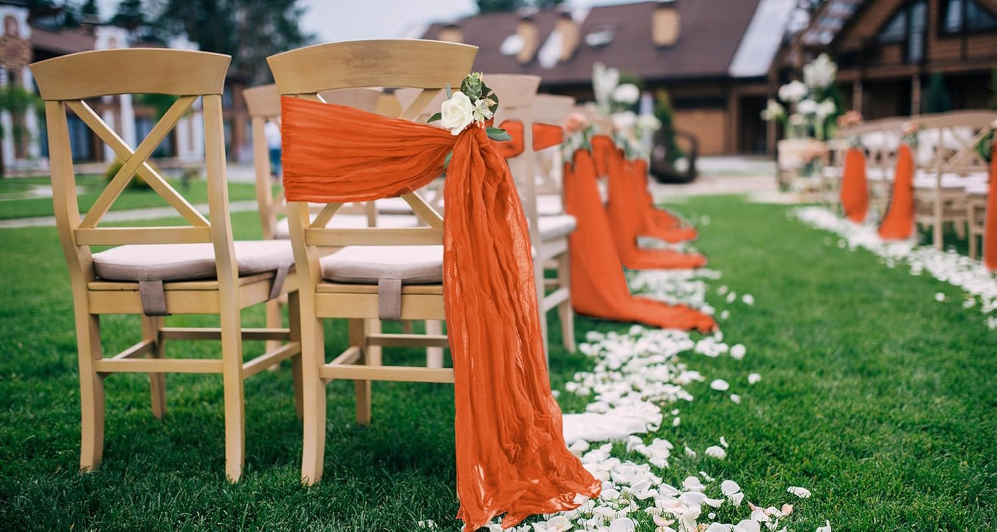50 PCS Cheesecloth Chair Sashes, Bows Designed ChairSashes, 15.7x108 inch Chair Sashes for Aisle Decorations Universal Chairs Cover Decoration for Wedding Reception Party Banquet (Burnt Orange)