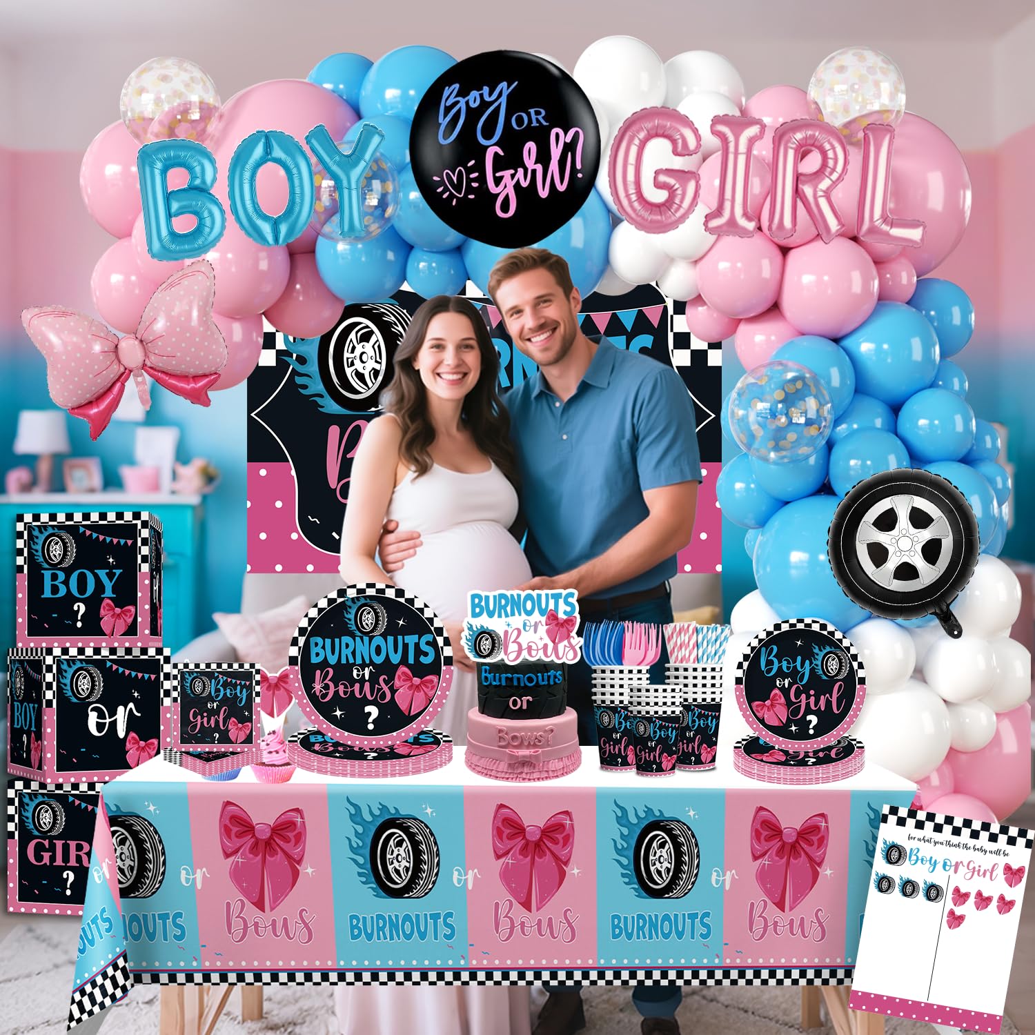 Cocomigo Burnouts or Bows Gender Reveal Decorations for 25 Guests,