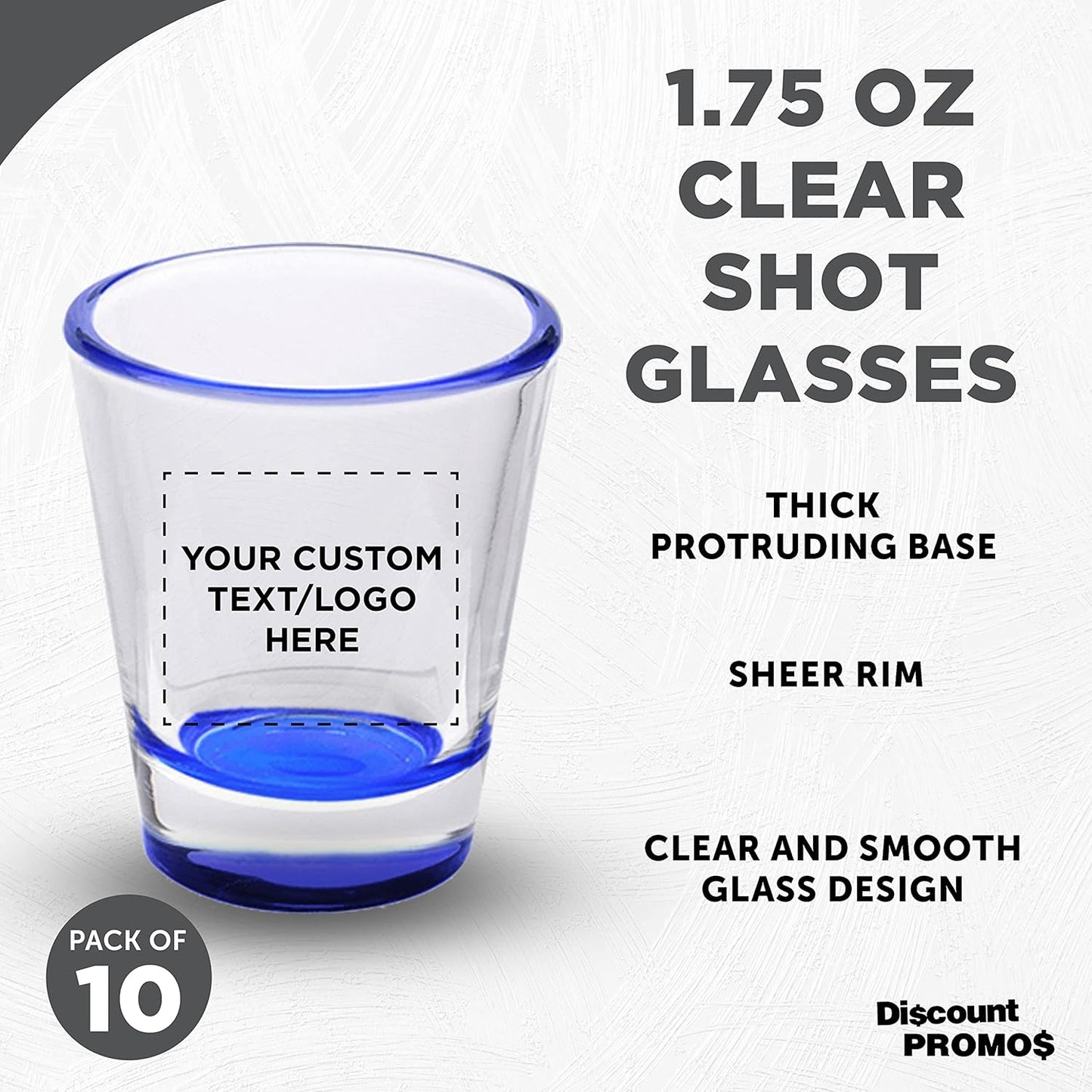 Custom Shot Glasses 1.75 oz. Set of 10, Personalized Bulk Pack - Great for Wedding Favors, Bachelorette Party Decorations, Party Fovors, Color Bottom - Blue