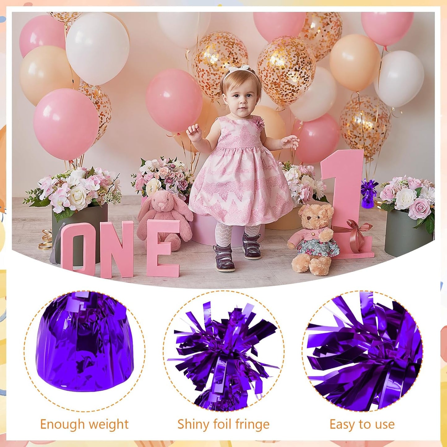 8 Pcs Purple Metallic Balloon Weights Holder Anchors Balloon Holder Weights for Helium Balloons Birthday Graduation Party Christmas Wedding Celebration Decoration (Purple)