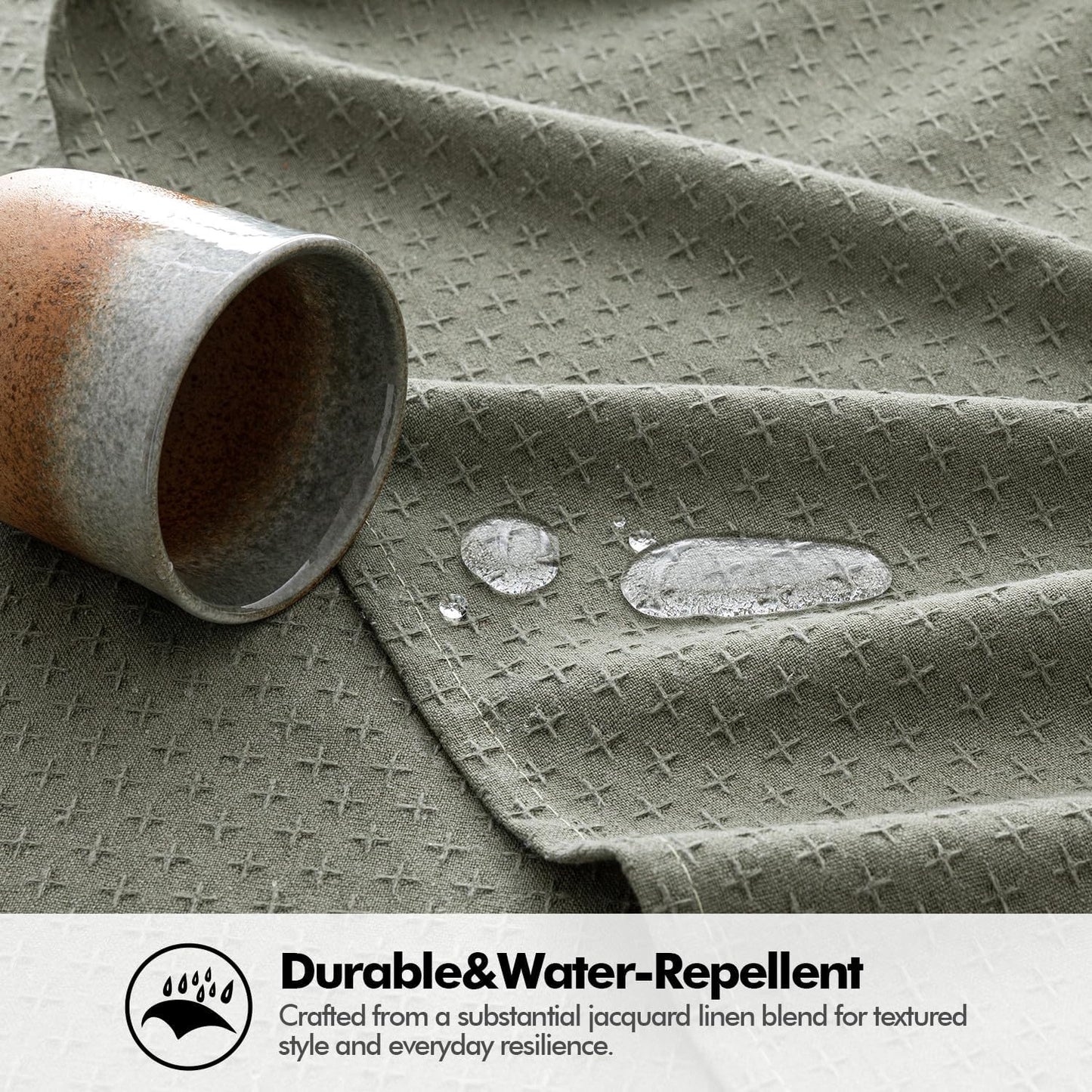 MIULEE Olive Green Linen Cottton Table Cloth Rectangle Tablecloth Waterproof Spillproof Cross-Star Textured Table Cltoth Decorative Farmhouse Style for Dining Party Weddings 60x84 Inch