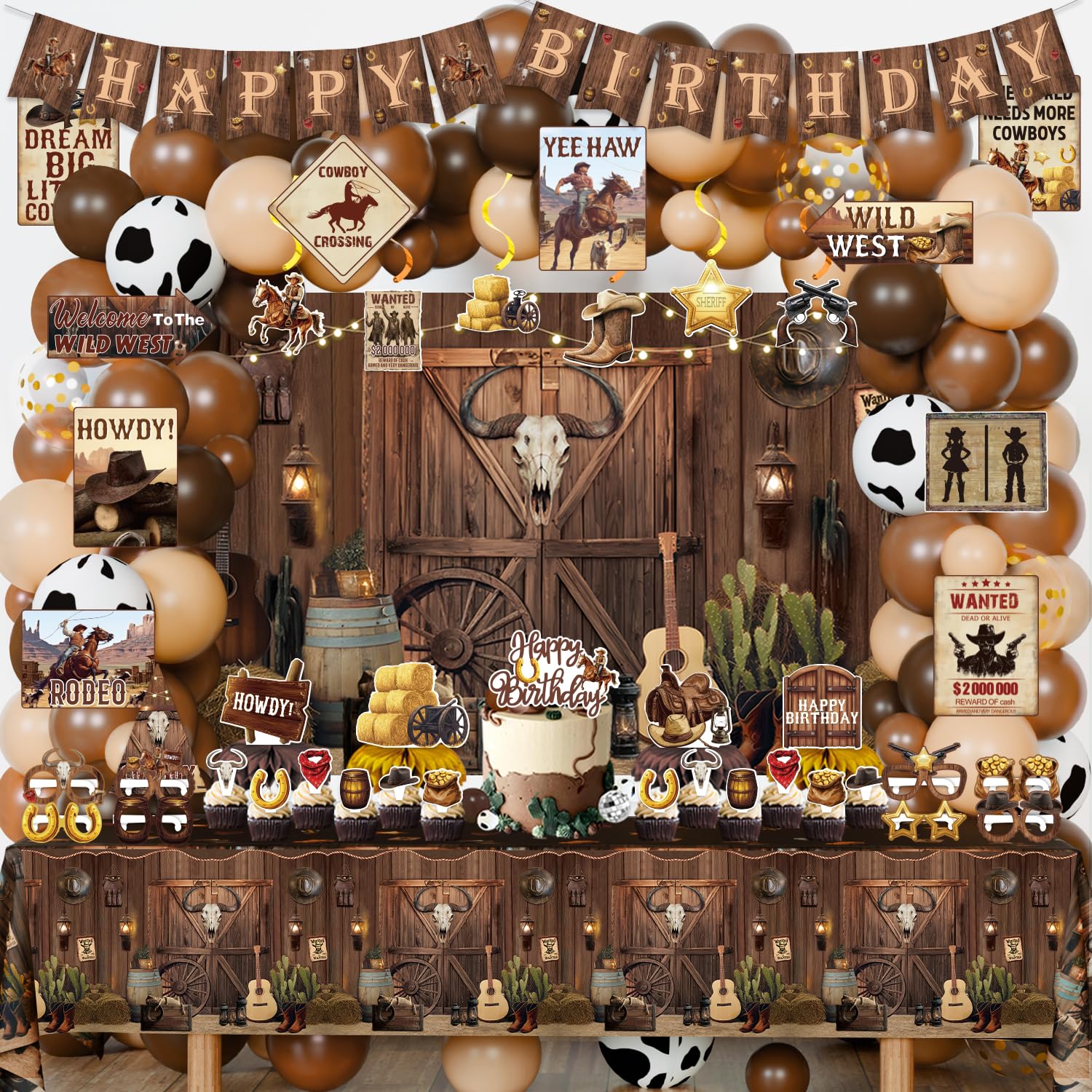 LXlucktim Western Party Decorations, 126 Pcs Wild West Cowboy Rodeo Bday Party Decor Supplies for