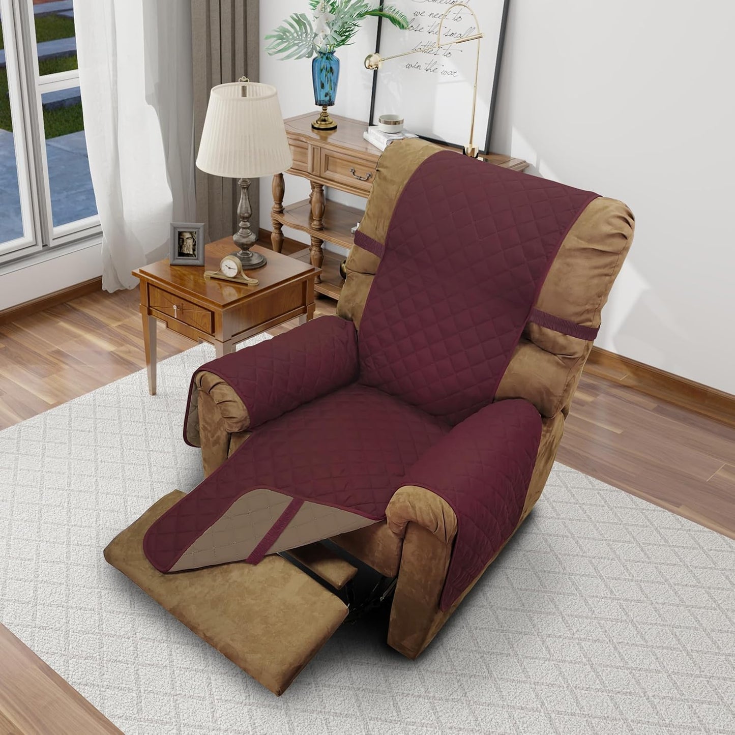 Recliner Chair Covers Reversible Sofa Cover Couch Cover for Pets Lazy Boy Furniture Protector(28''Recliner,Burgundy/Camel)