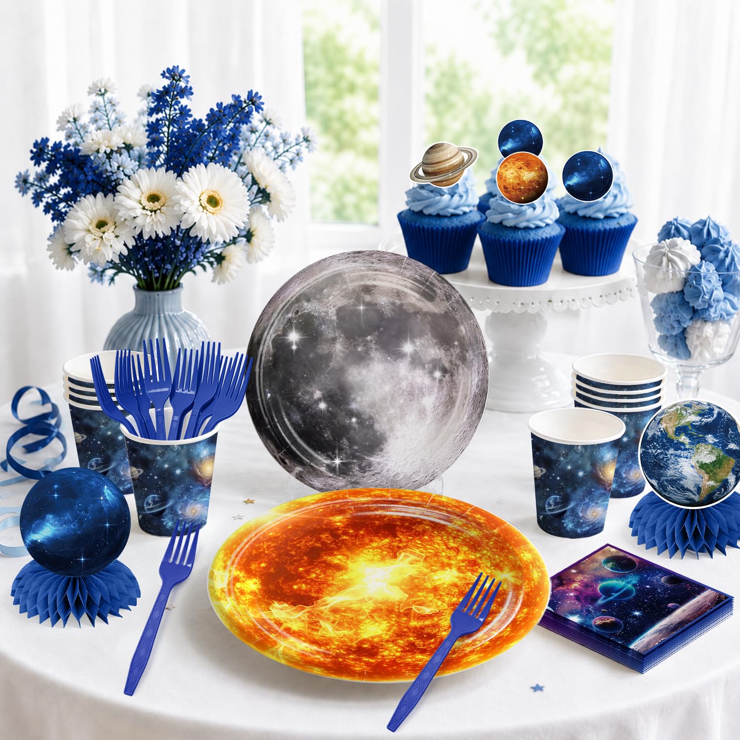 Xynic 210Pcs Space Birthday Decorations Tableware Set, Serves 24