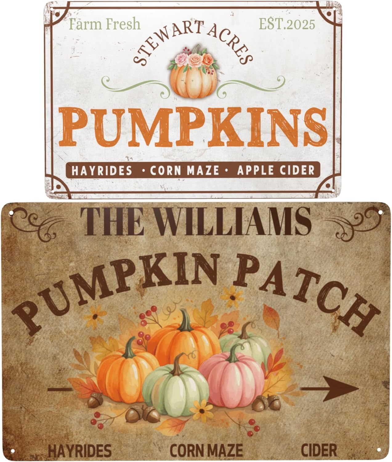 Personalized Halloween Farm Fresh Pumpkin Metal Sign Fall Decor with Family Name Text Custom Pumpkin Patch Farm Signs for Fall Thanksgiving Garden Farmhouse Wall Decoration