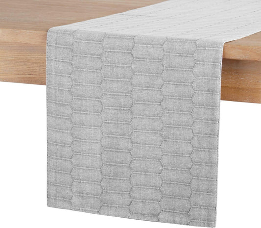 Martha Stewart Honeycomb Modern Farmhouse Reversible Table Runner, Charcoal Grey, 15"x72"
