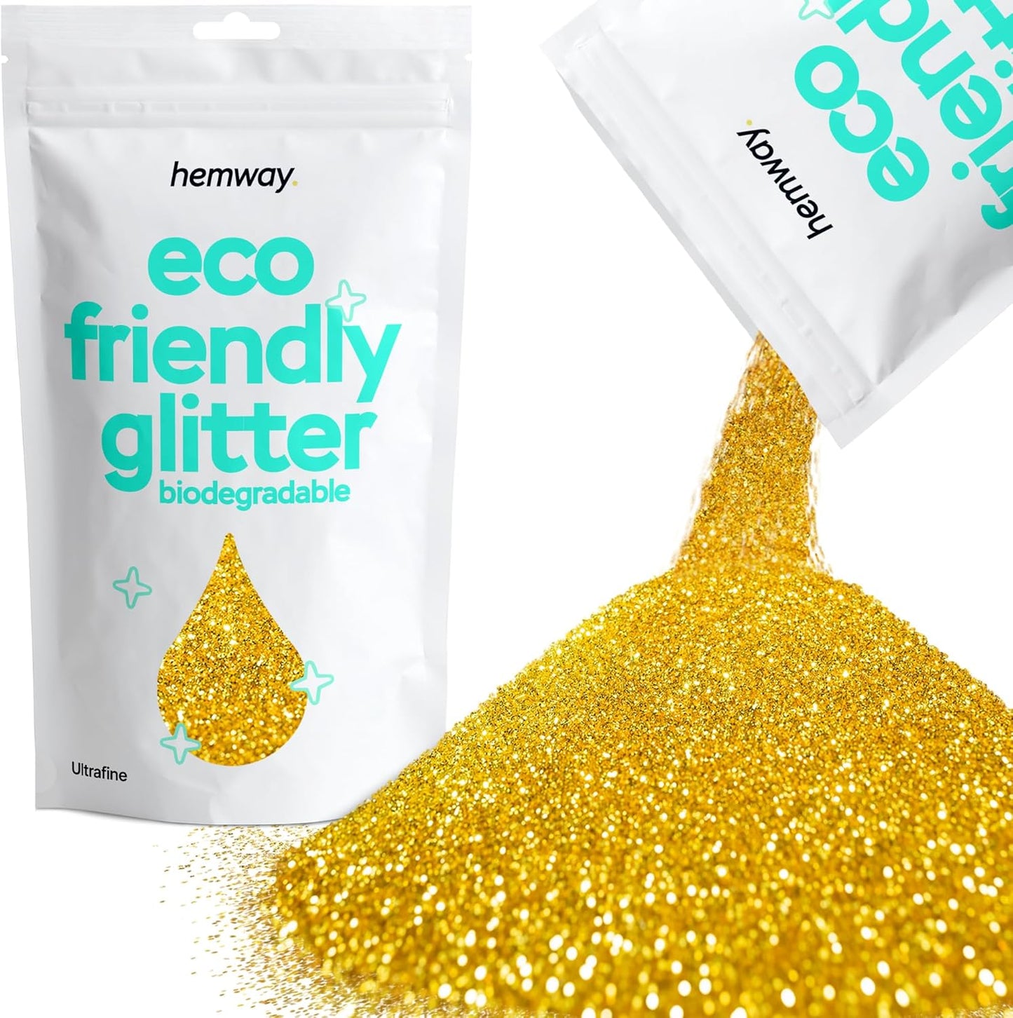 Hemway Eco Friendly Biodegradable Glitter 100g / 3.5oz Bio Cosmetic Safe Sparkle Vegan for Face, Eyeshadow, Body, Hair, Nail and Festival Makeup, Craft - Ultrafine (1/128" 0.008" 0.2mm) - Gold
