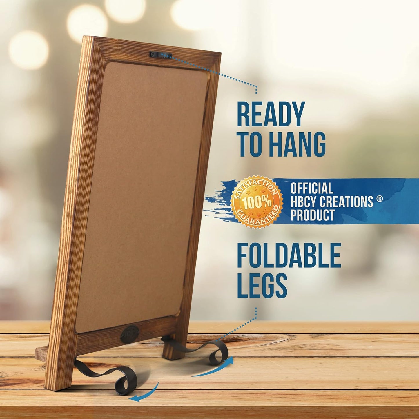 HBCY Creations Rustic Torched Wood Tabletop Chalkboard with Legs/Vintage Wedding Table Sign/Small Kitchen Countertop Memo Board/Antique Wooden Frame (9.5” x 14” Inches) (Torched Brown)