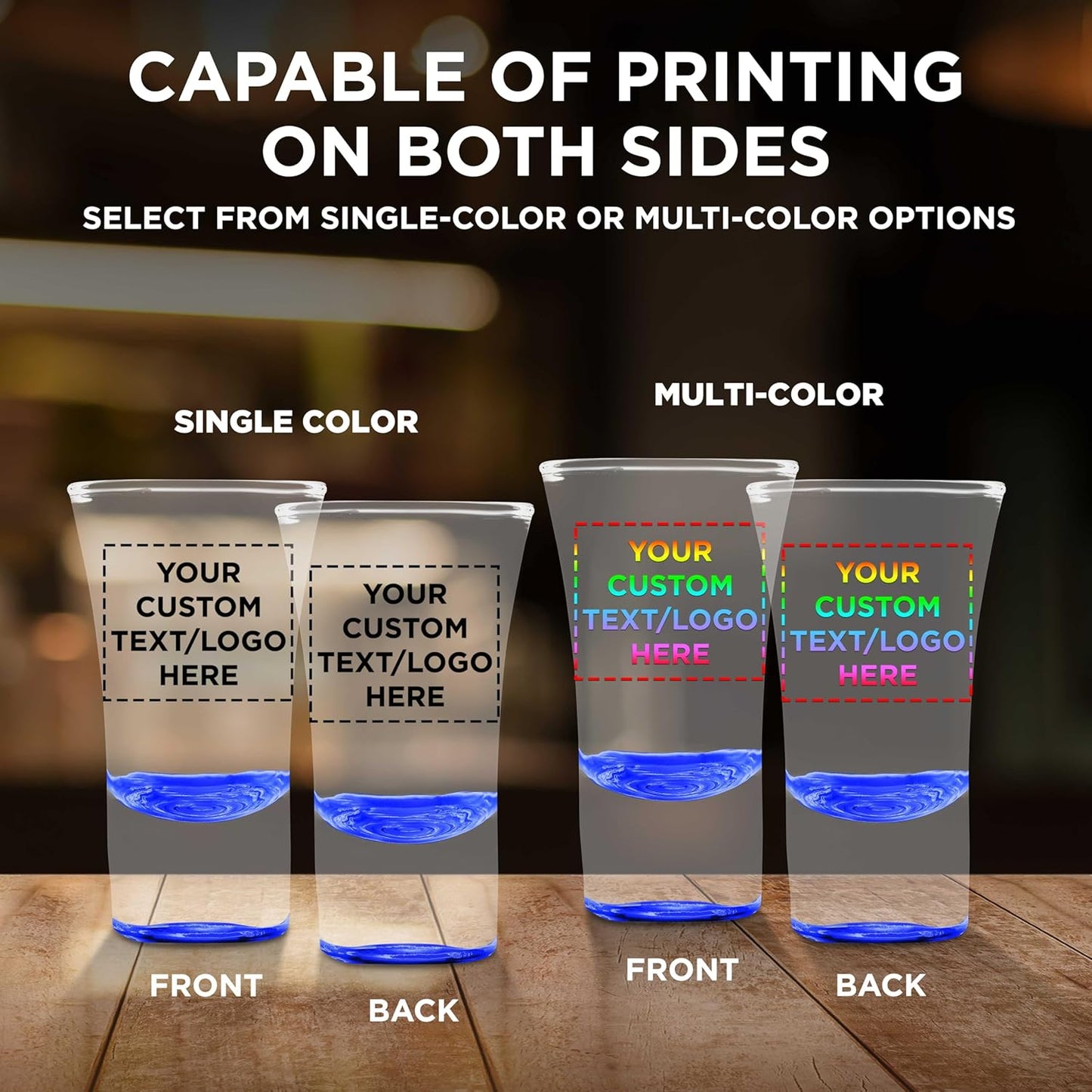 Custom 2 oz. Lord Shooter Etched Shot Glasses, 10 pack, Personalized Text, Logo, 21st Birthday Party, Lounge Glassware, Blue