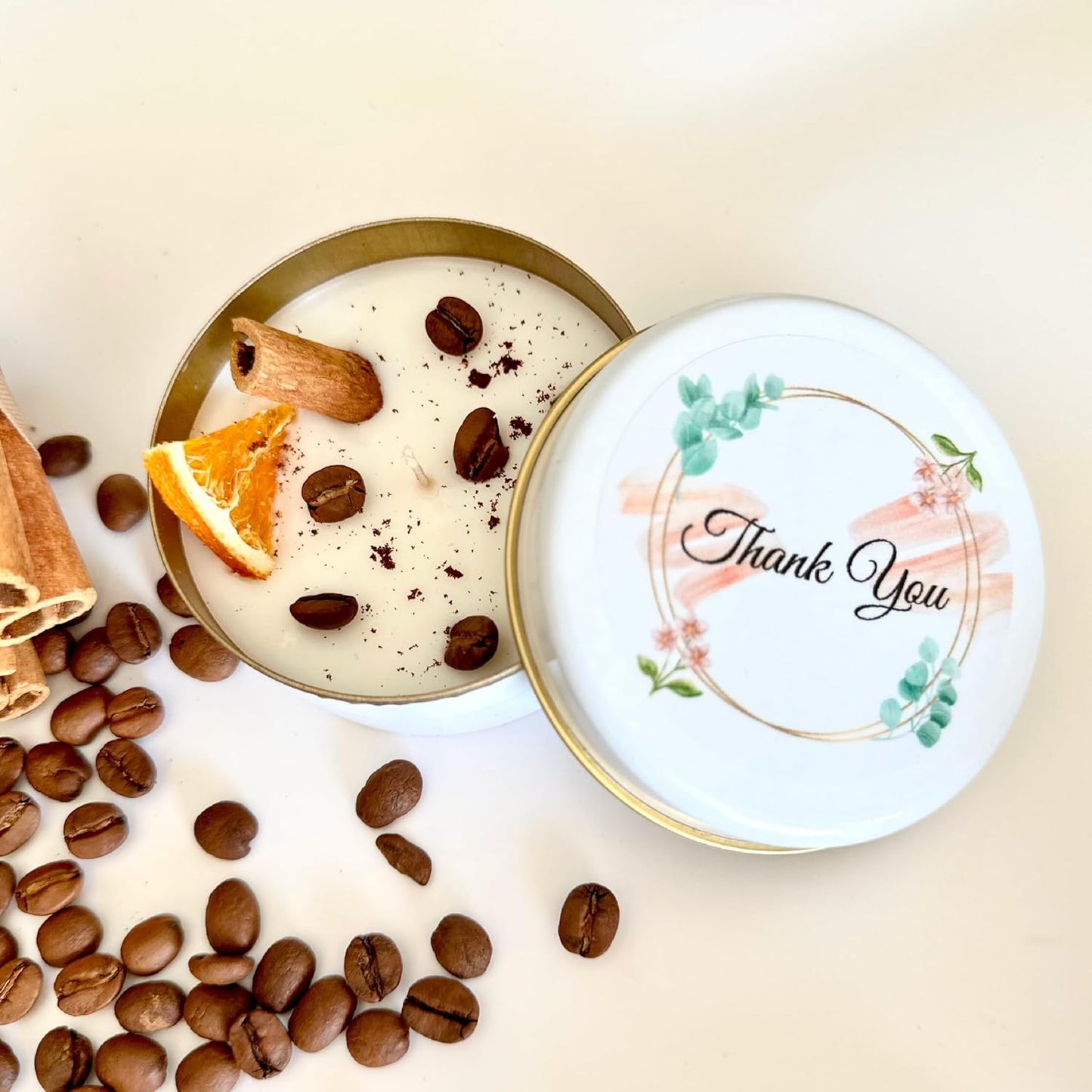 Coffee Scented Soy Wax Candle Favors with Hand-Placed Orange and Cinnamon Stick - Handmade Gift Set for Wedding Guest - Bridal Shower Baby Shower Birthday (20 Pieces)