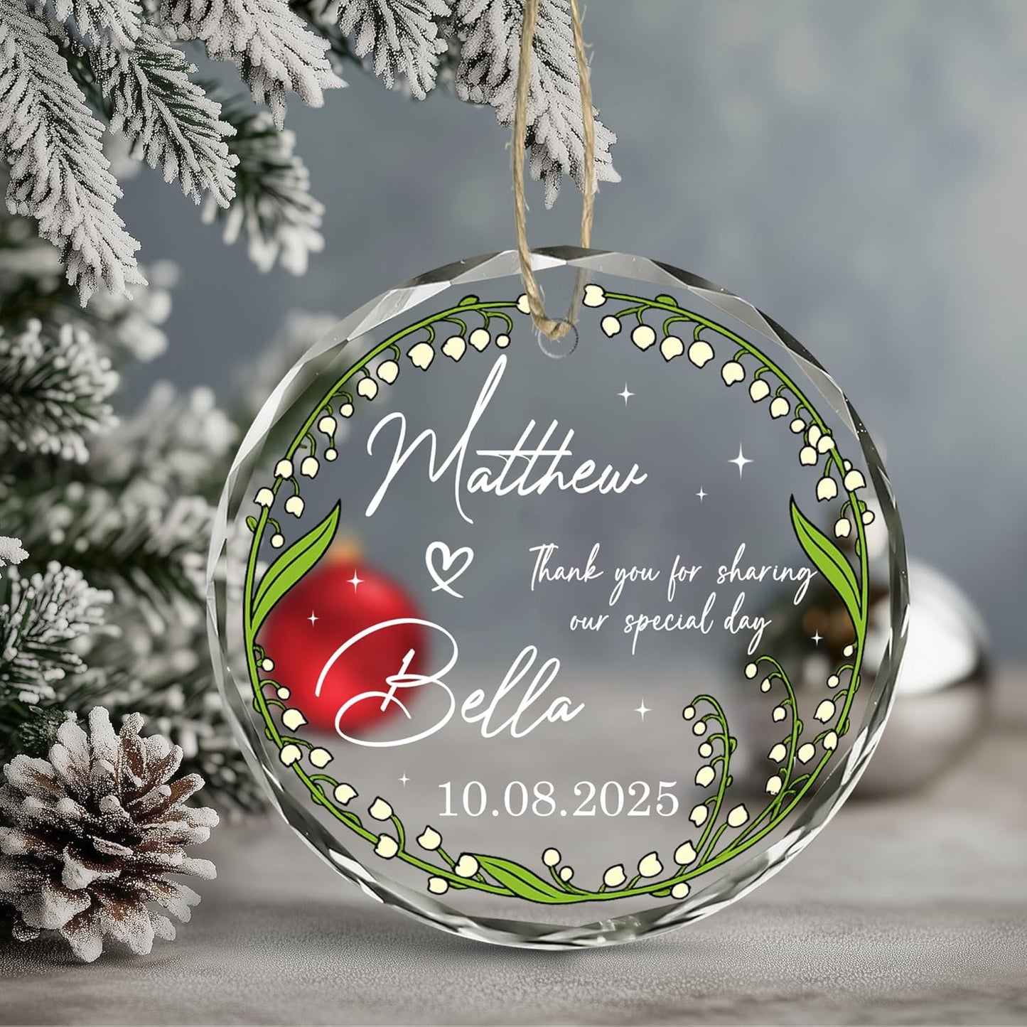 Personalized Wedding Favor Christmas Ornaments For Guests - Promotional Ornaments - Perfect Party Gift For Guests - Couples Married Wedding Gifts - Thank You Sharing Our Special Day