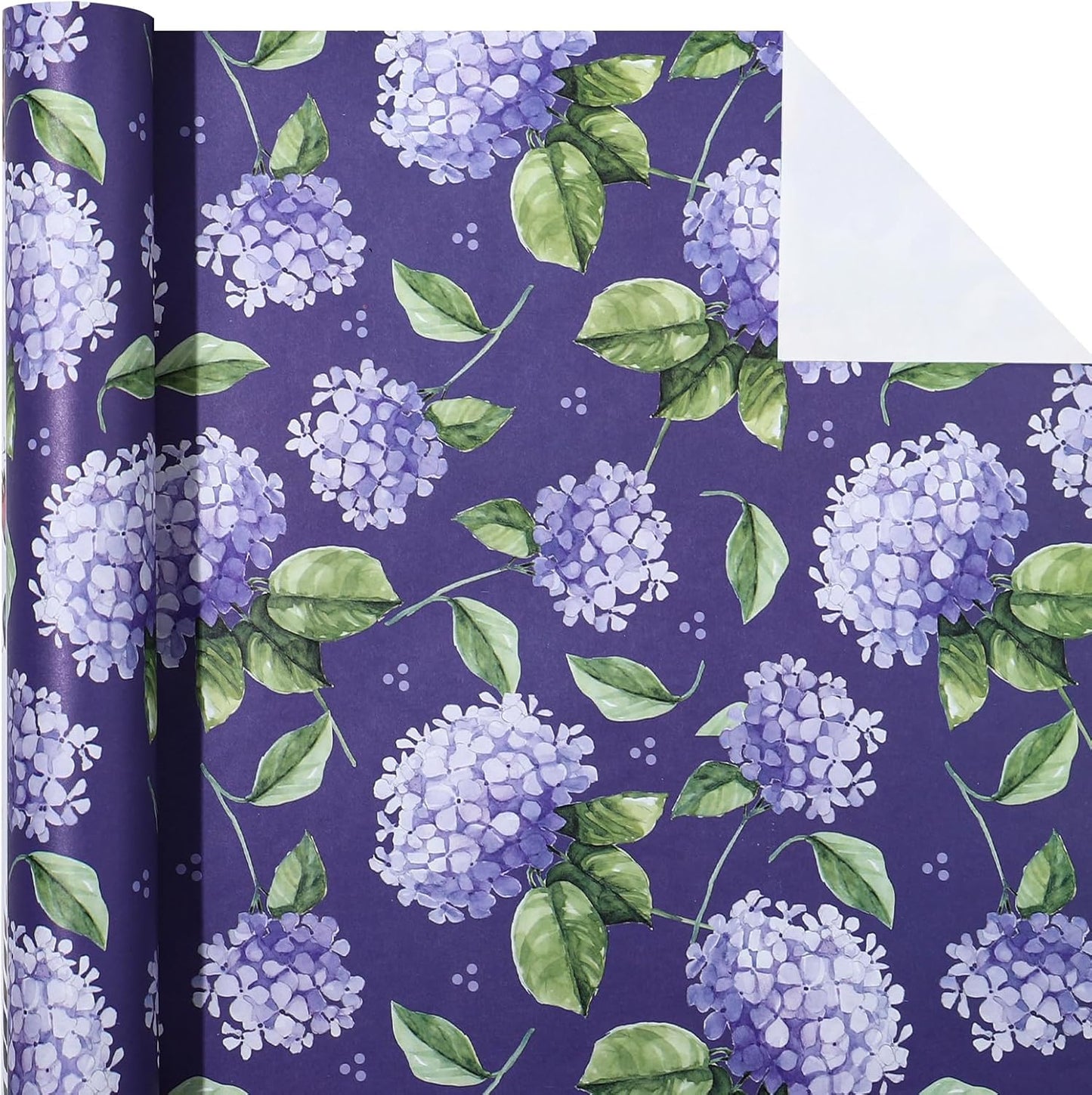 WRAPAHOLIC Kraft Hydrangea Floral Wrapping Paper Roll - Mini Roll - 17 Inch x 16.5 Feet - Blue Hydrangea Flower Wrapping Paper for Wedding, Birthday, Bridal Shower, Tea Party