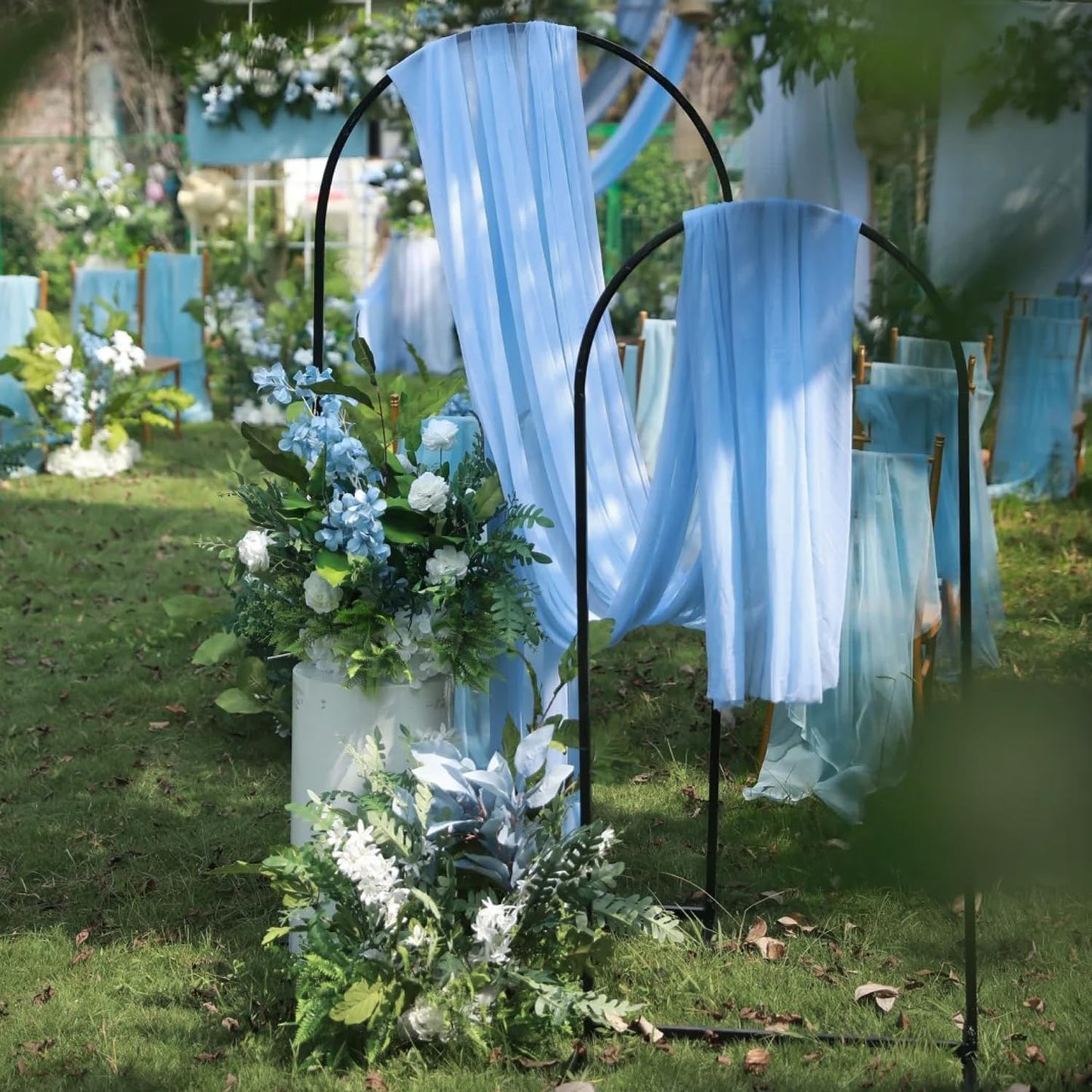 Wokceer Dusty Blue Wedding Arch Draping Fabric Backdrop 4 Panels 28.7" X 20FT Sheer Drapes Fabric for Wedding Arbor Ceremony Party