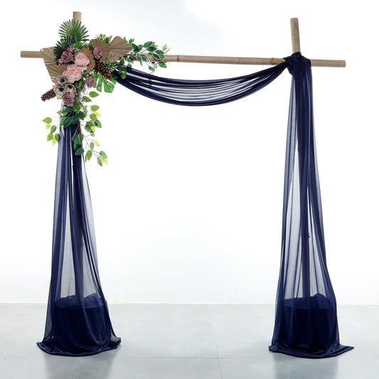 VDS Pack of 3 Panel (30 Inch X 20 Feet) Wedding Arch Draping Fabric Sheer Chiffon Fabric Drapery for Wedding Ceremony Reception Swag Backdrop Canopy Chuppah ARBO Altars Decoration (Navy Blue)