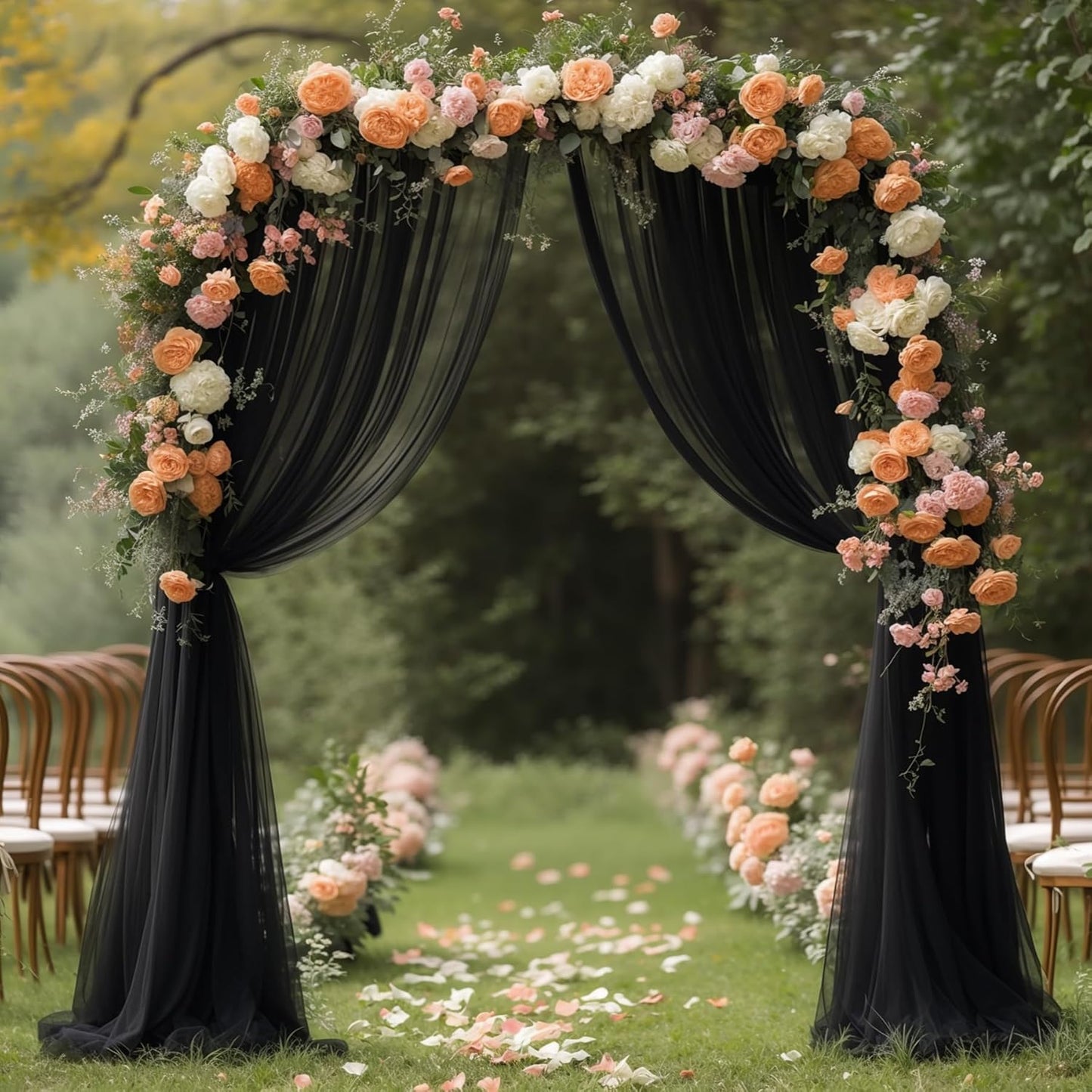 PARTISKY Wedding Arch Draping Fabric 19FT Black Drapery Sheer Curtains for Backdrop Wedding Arch Decorations for Ceremony Stage Reception Banquet Party（1 Panel）, Black