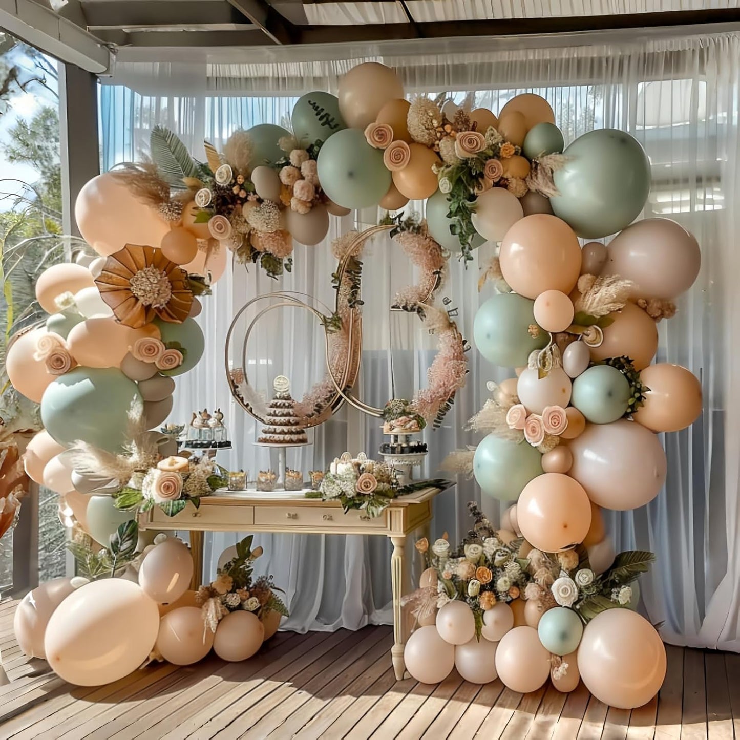 Pink and Dusty Green Balloons,50Pcs 12 Inch Brown Nude Boho White balloons Balloons, with Ribbon for Girls Women Birthday Baby Shower Wedding Tea Party Decorations