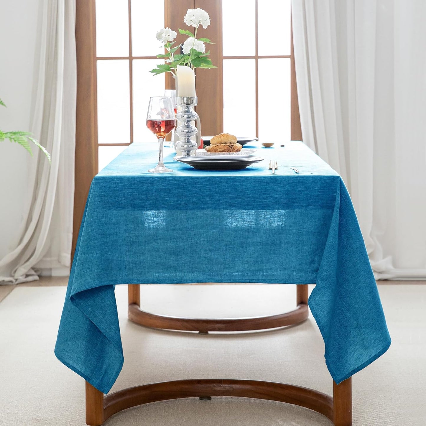 EVERLY 100% Pure Linen Rectangle Tablecloths 60x120Inches for Dining,Buffet Parties,Picnic,Events,Weddings and Restaurants,Decorative Halloween,Thanksgiving Machine Washable Tablecloths-Blue