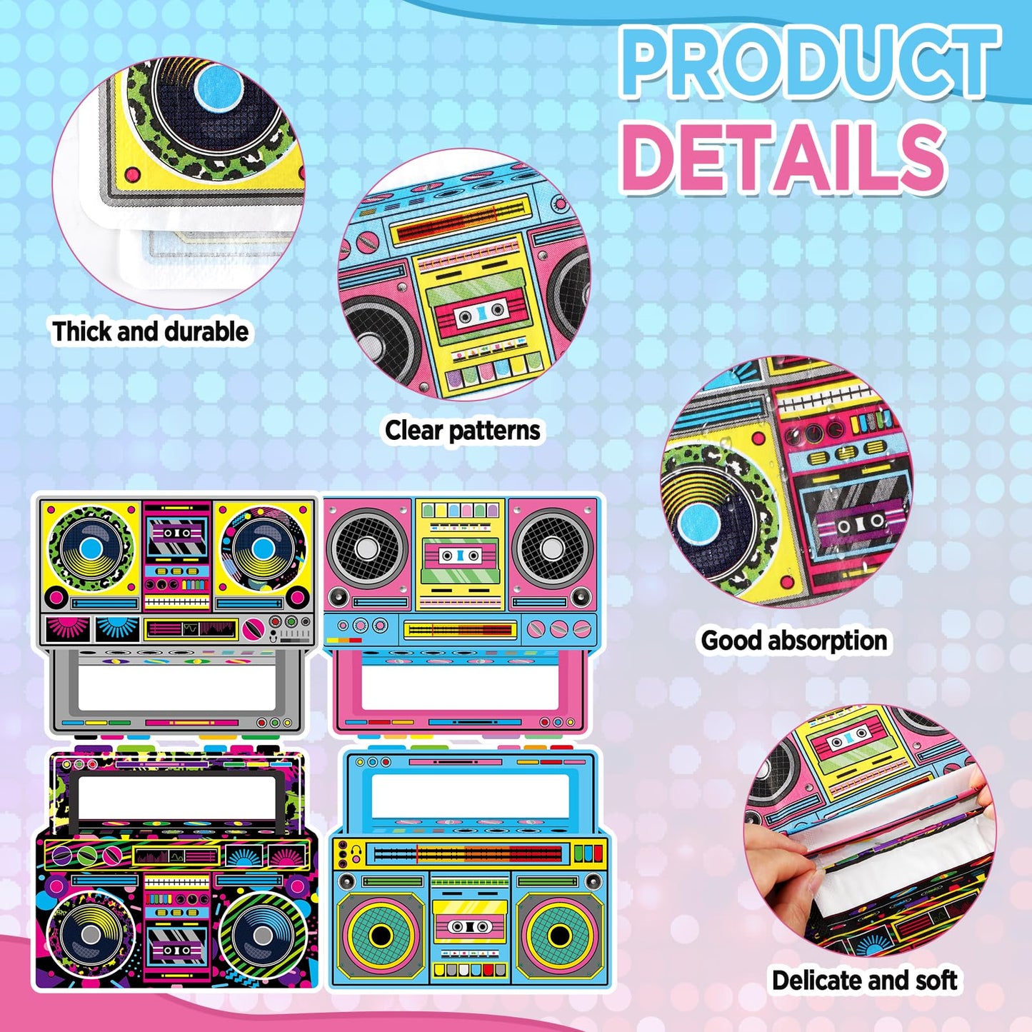 50 Pcs Radio Boombox Napkins Back to 80s 90s Party Decorations Retro Boombox Shaped Disposable