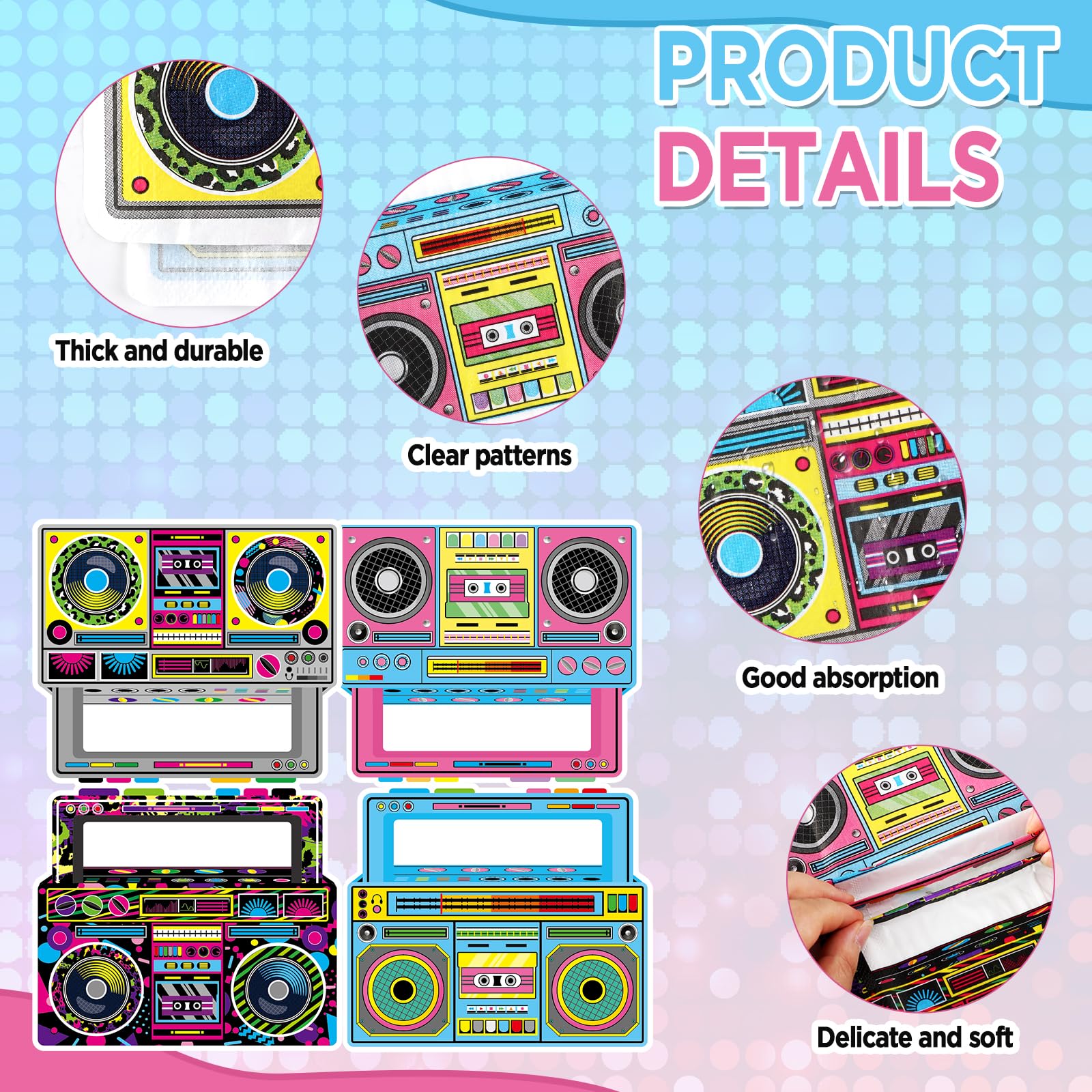 50 Pcs Radio Boombox Napkins Back to 80s 90s Party Decorations Retro Boombox Shaped Disposable