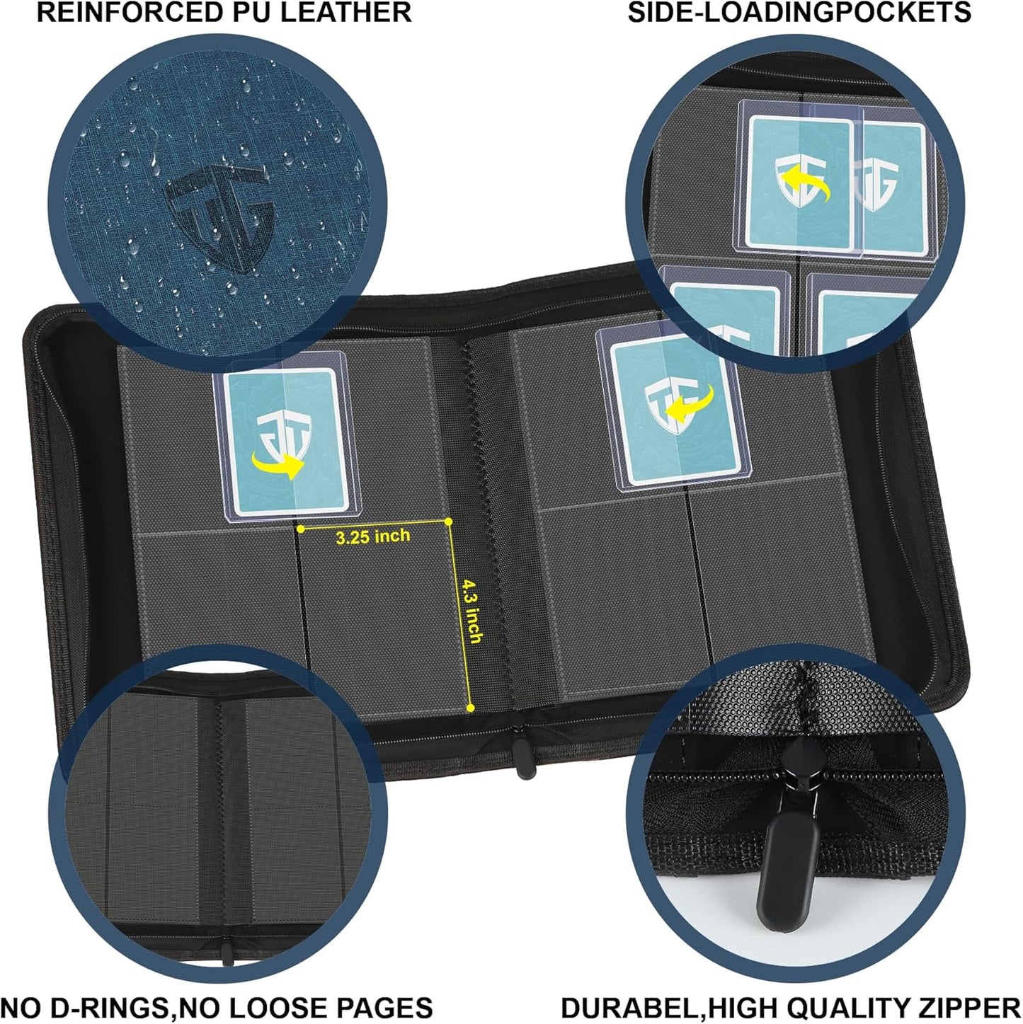 Toploader Binder,Holds 112 Toploaders, 4 Pocket Top Loader Binders for 3" x 4" Rigid Card Holders for Trading Cards or Sports Cards Binders (Dark Blue)