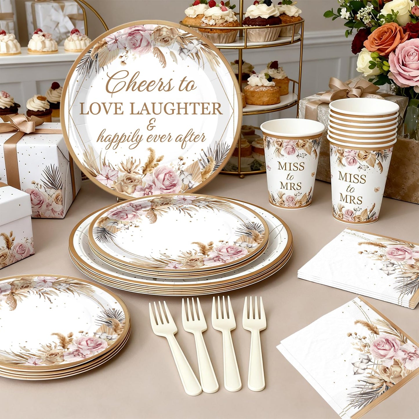cocomigo 301pcs Boho Bridal Shower Decorations Complete Party Set 25 Guests
