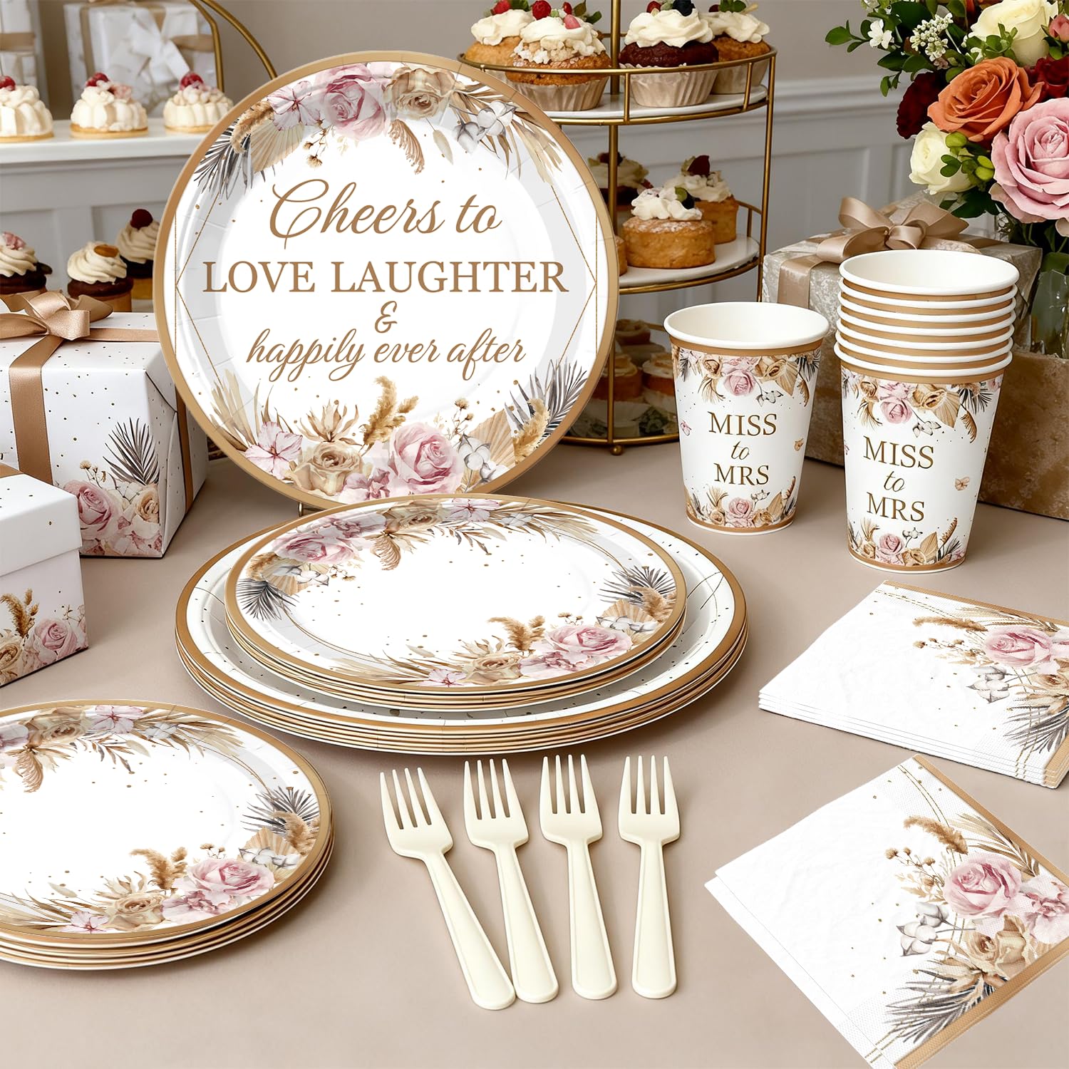 cocomigo 301pcs Boho Bridal Shower Decorations Complete Party Set 25 Guests