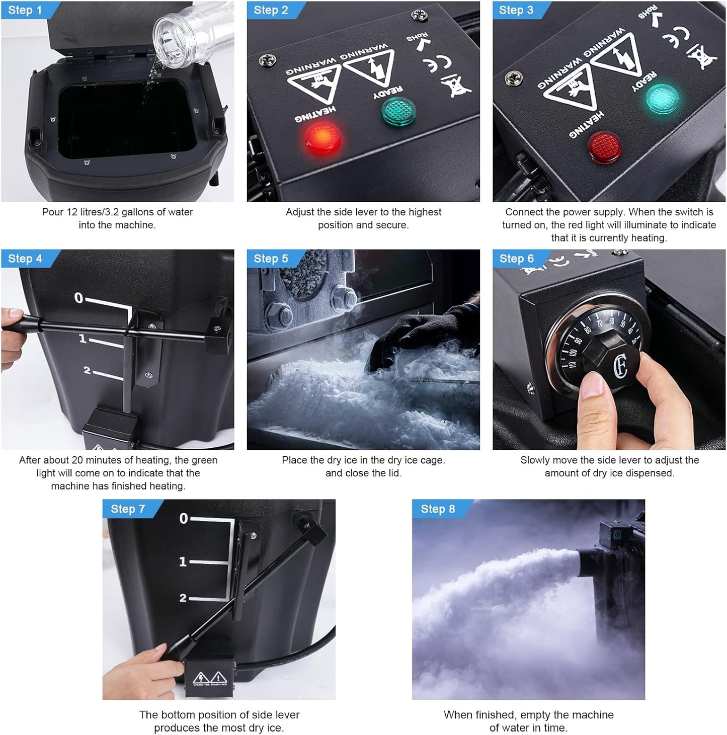 3500W Dry Ice Machine, Portable Low Lying Fog Machine with Tube Nozzle, Dry Ice Fog Machine for Stage Wedding Party Bar KTV Events, Black