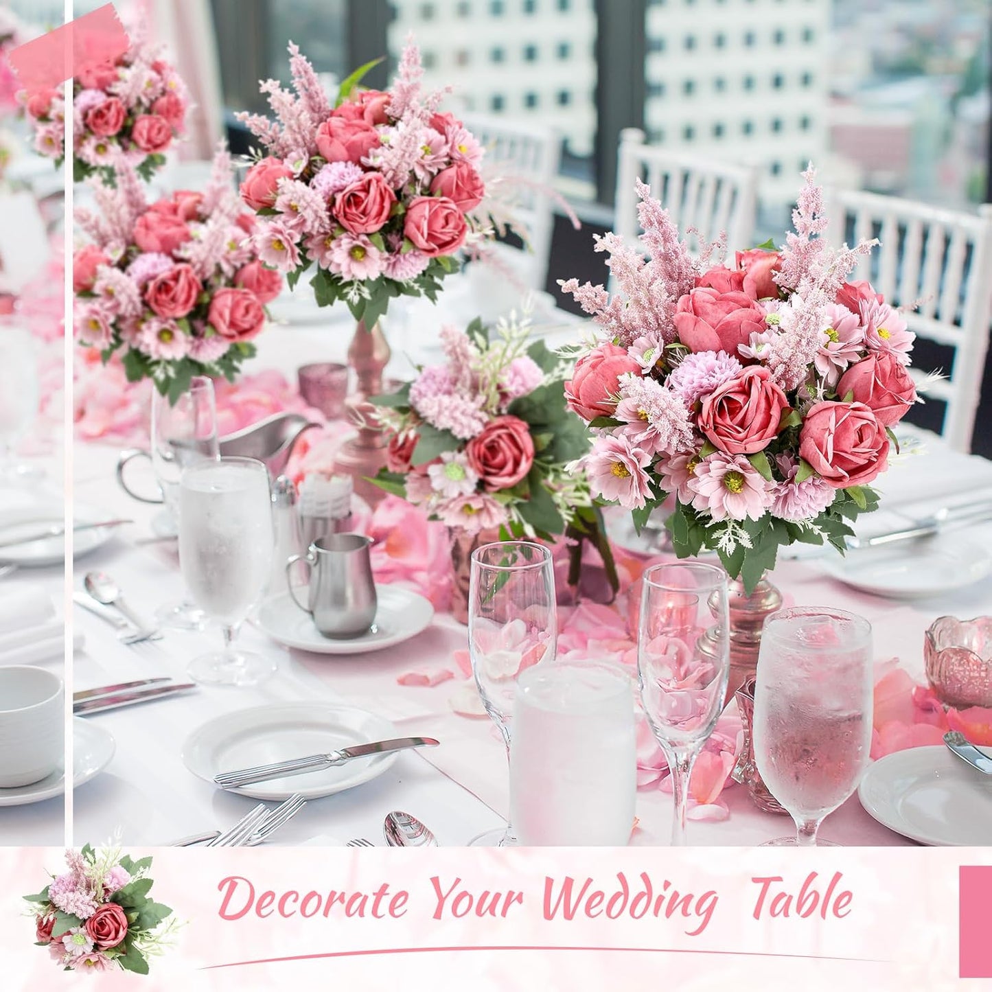 Zeyune 8 Pcs Wedding Silk Flowers Fake Silk Flowers Faux Bouquet Hydrangea Bouquets for Wedding Birthday Party Table Centerpieces Home Decoration (Bean Paste Pink,Rose)