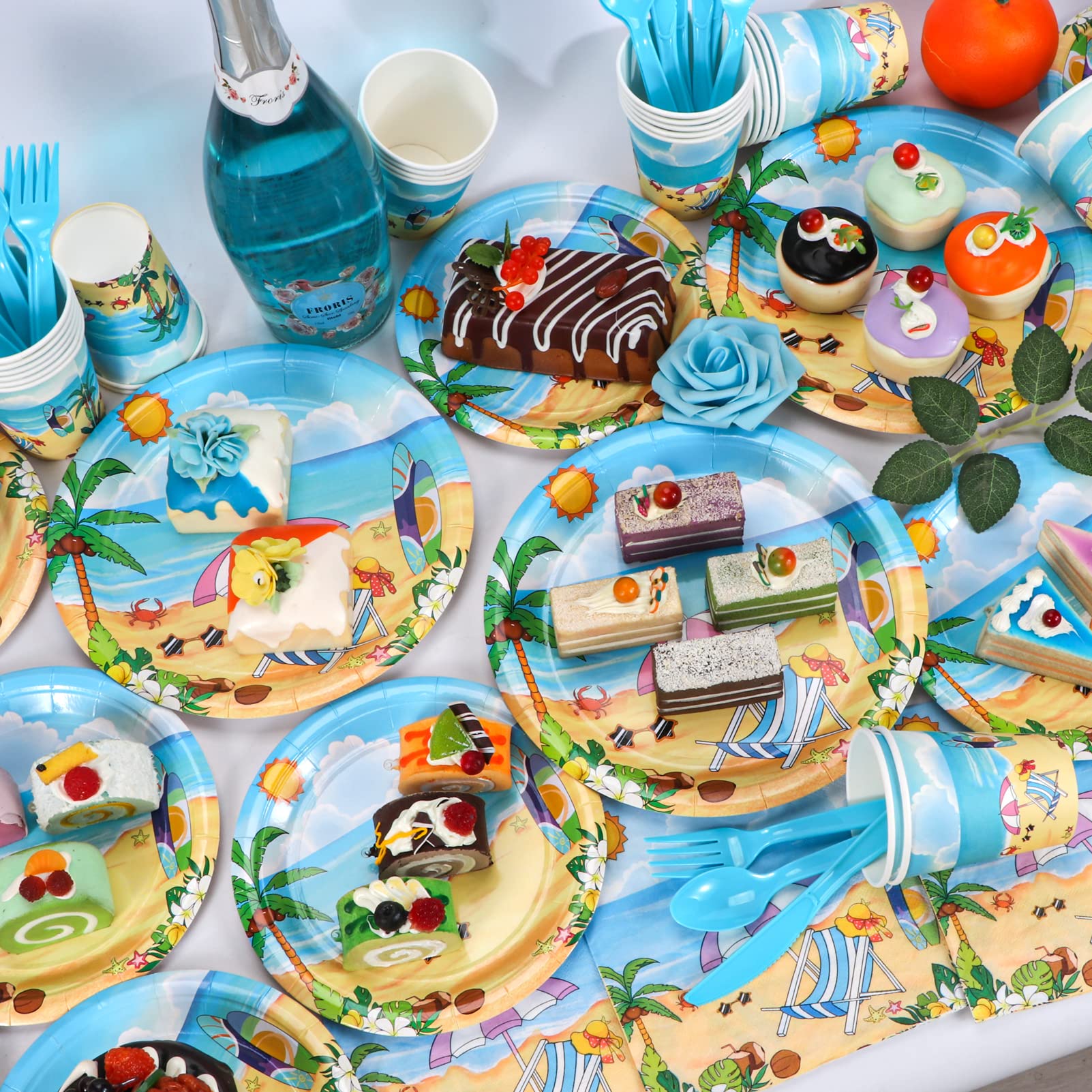 Atonofun Beach Party Supplies, Beach Plates and Napkins Set, Disposable Beach Plates, Cups, Napkins