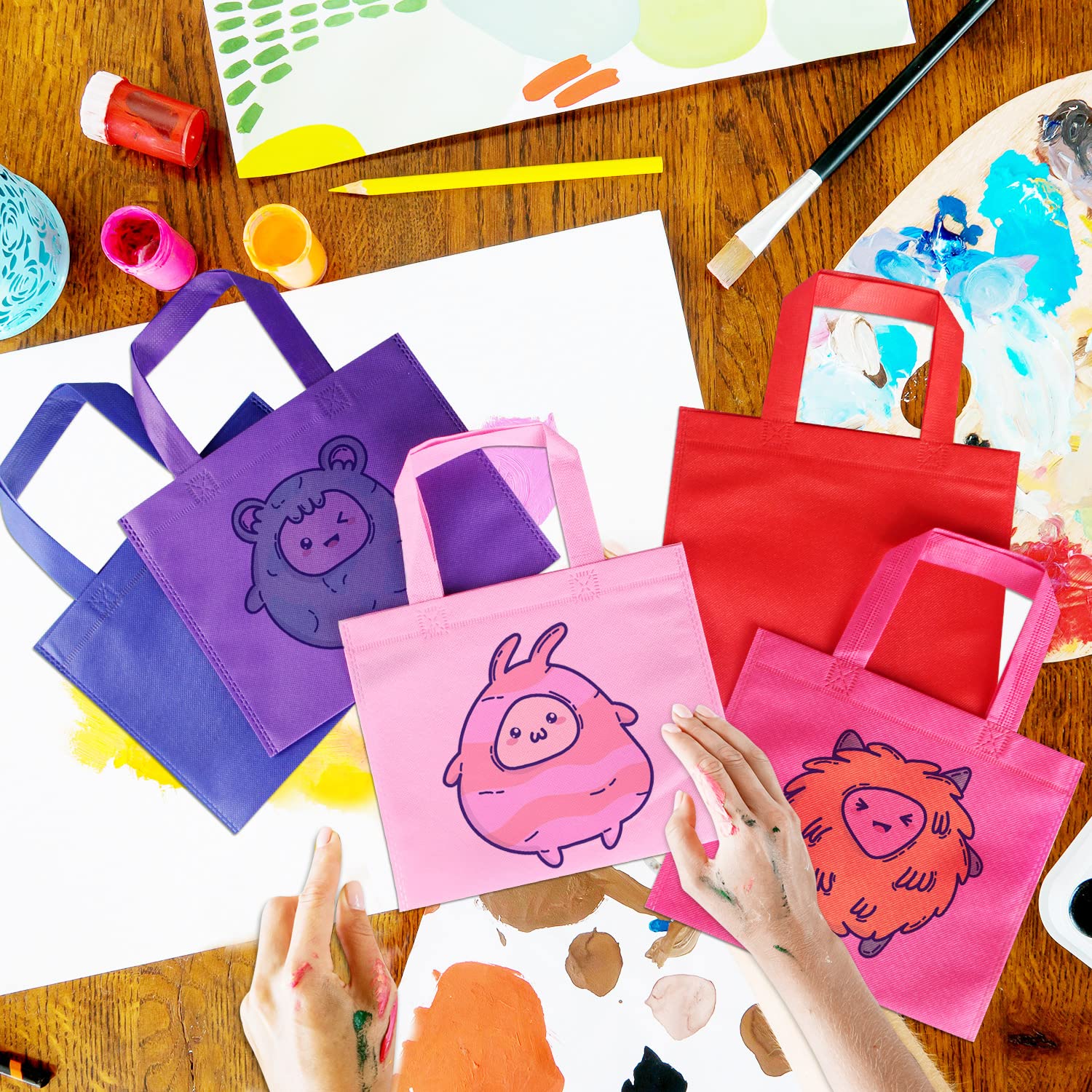 GITMIWS 30 Pack Non Woven Party Favor Bags, 9.8'' Small Reusable Kids Tote Bags with Handles