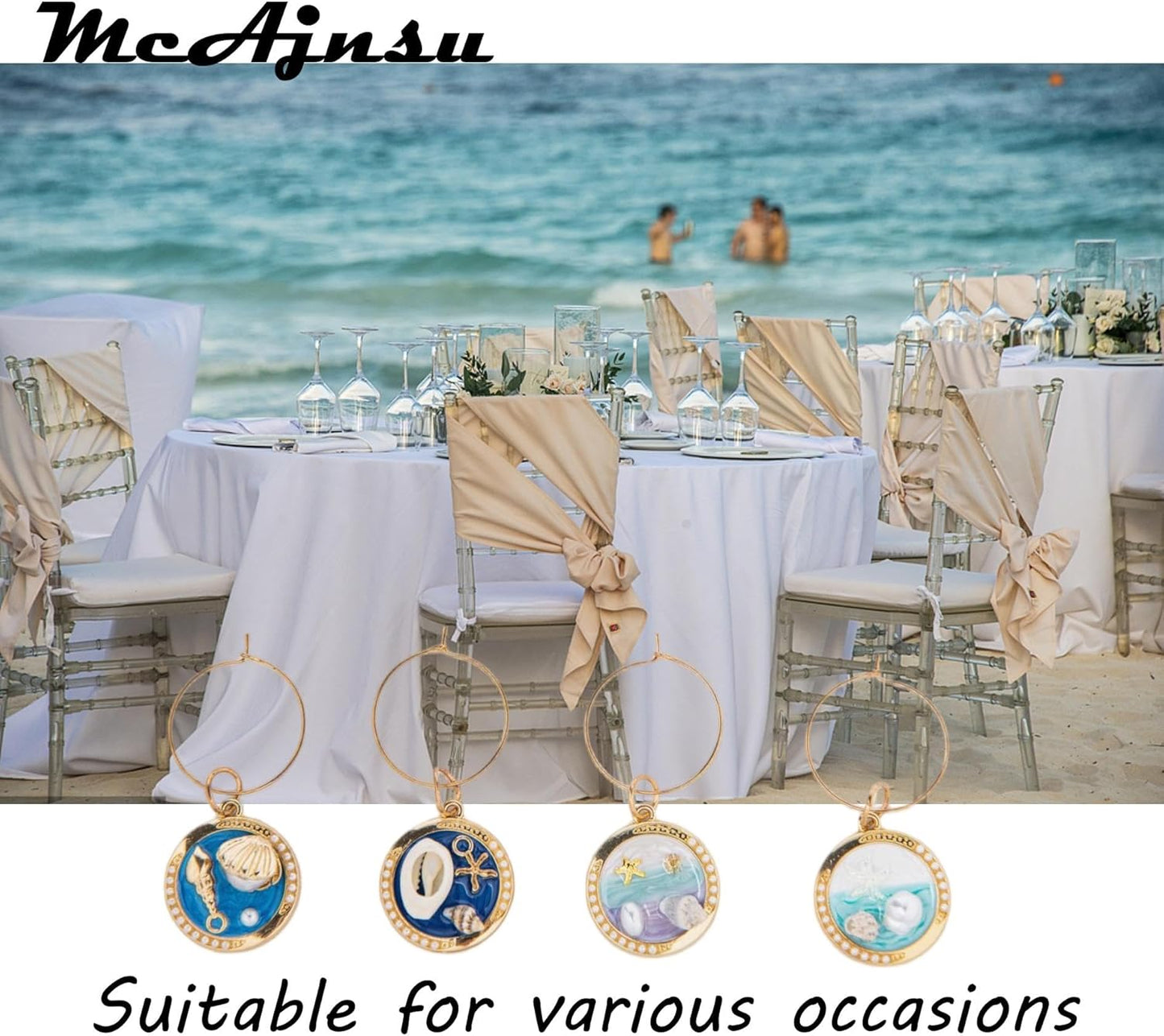 24Pcs Wine Glass Charms & Markers - Reusable Identifier Tags for Stem Glasses - Funny Non-Scratch Charms for Summer Beach, Christmas & Wine Party